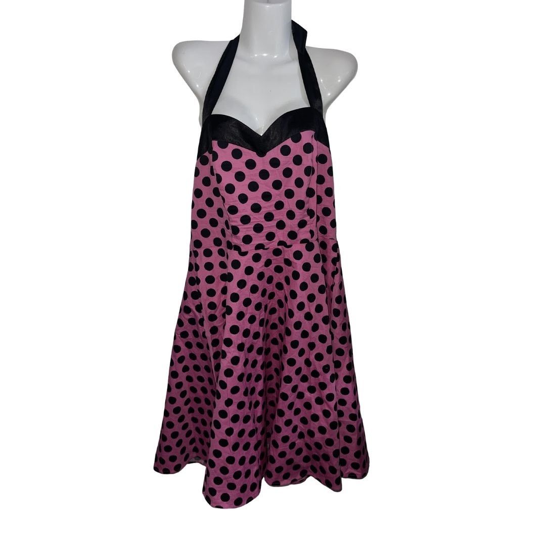 Other Dress Tells Rockabilly Halter Dress Pink & Black Polkadots Size L / US 10 / IT 46 - 3 Thumbnail