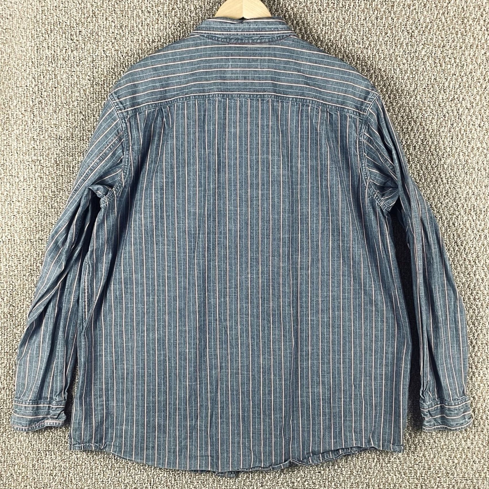 Vintage LL Bean Mens Denim Shirt XL Tall Blue Red Striped Workwear Button T732 Size US XL / EU 56 / 4 - 3 Thumbnail
