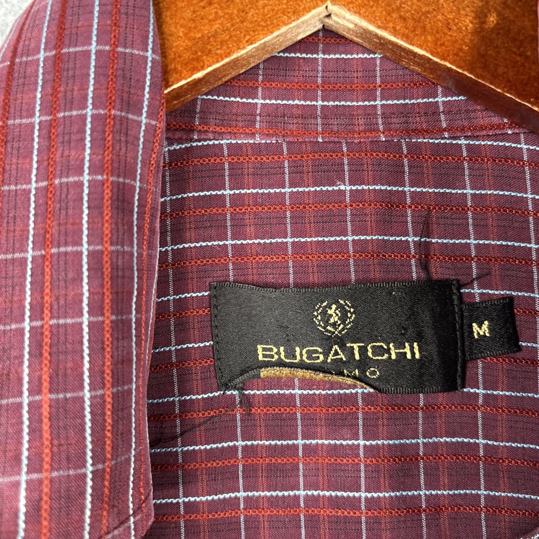 BUGATCHI BUGATCHI UOMO Shirt Medium Burgundy Check Embroidered Button Up Long Sleeve Mens Size US M / EU 48-50 / 2 - 5 Thumbnail