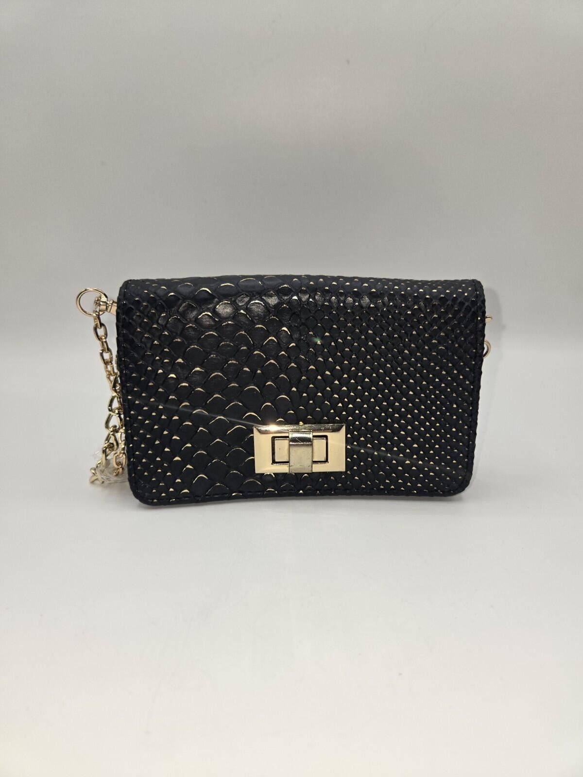 Target Basics Black Faux Snakeskin Crossbody Purse with Gold Chain Strap Size ONE SIZE - 1 Thumbnail