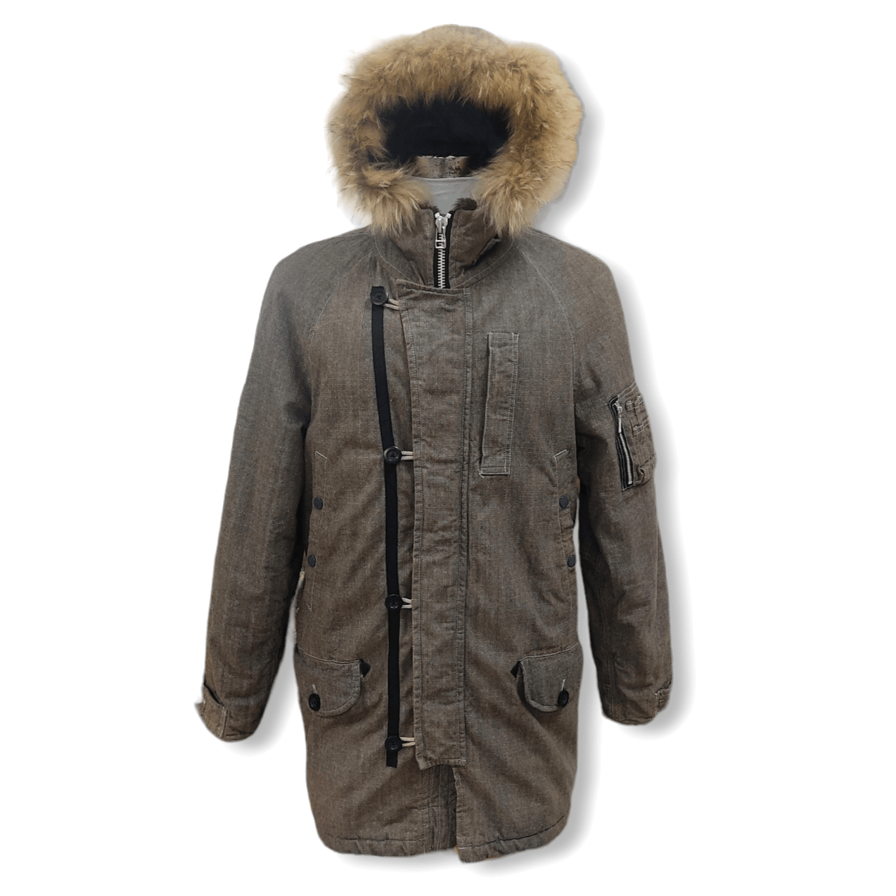 image of Beauty Beast x Military Takeo Kikuchi Surplus Racoon Fur Hooded Jacket, Men's (Size Large)