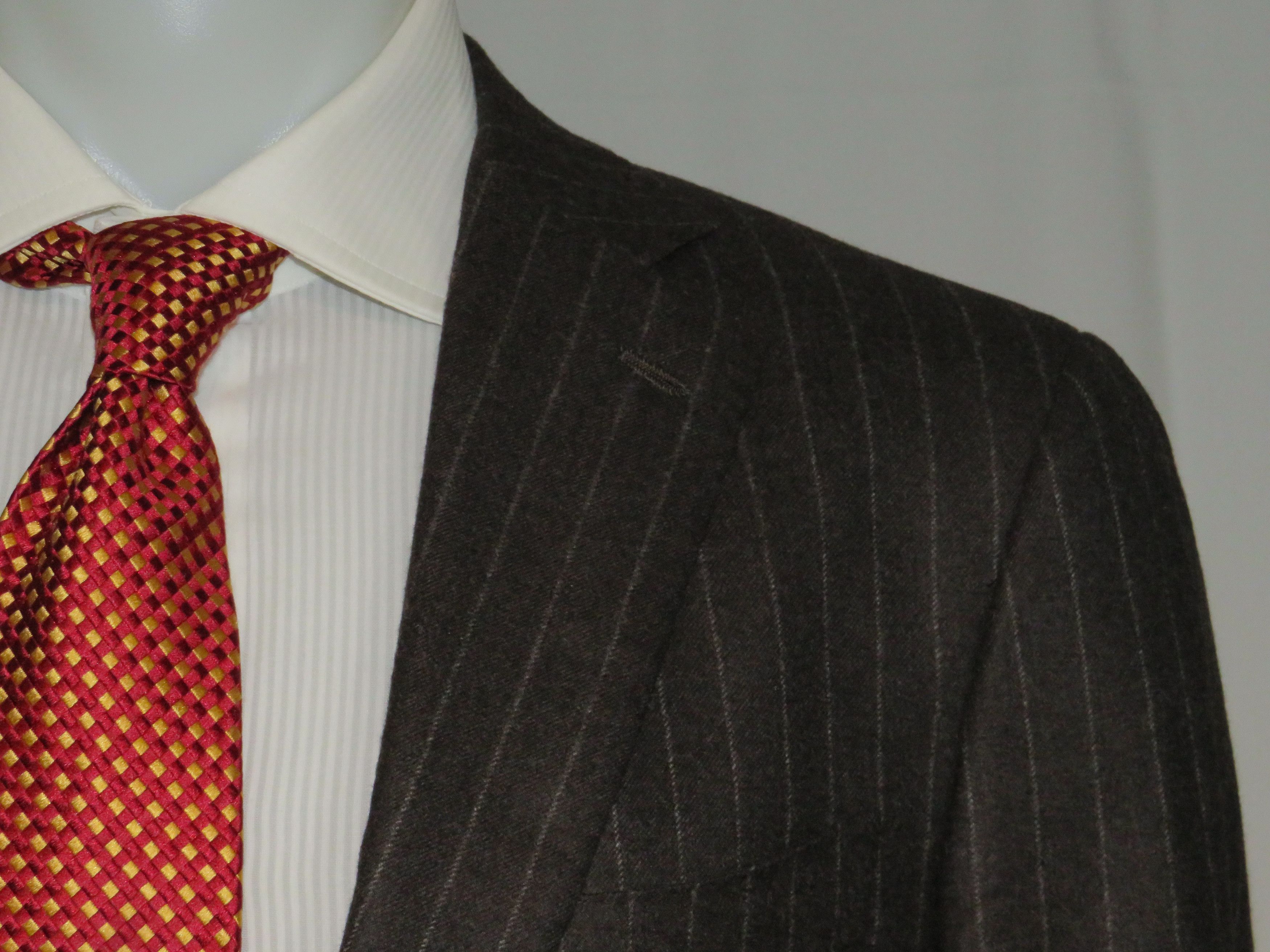 Isaia Base S Super 170 Brown Flannel Striped Two Button Suit 42R Size 42R - 7 Thumbnail