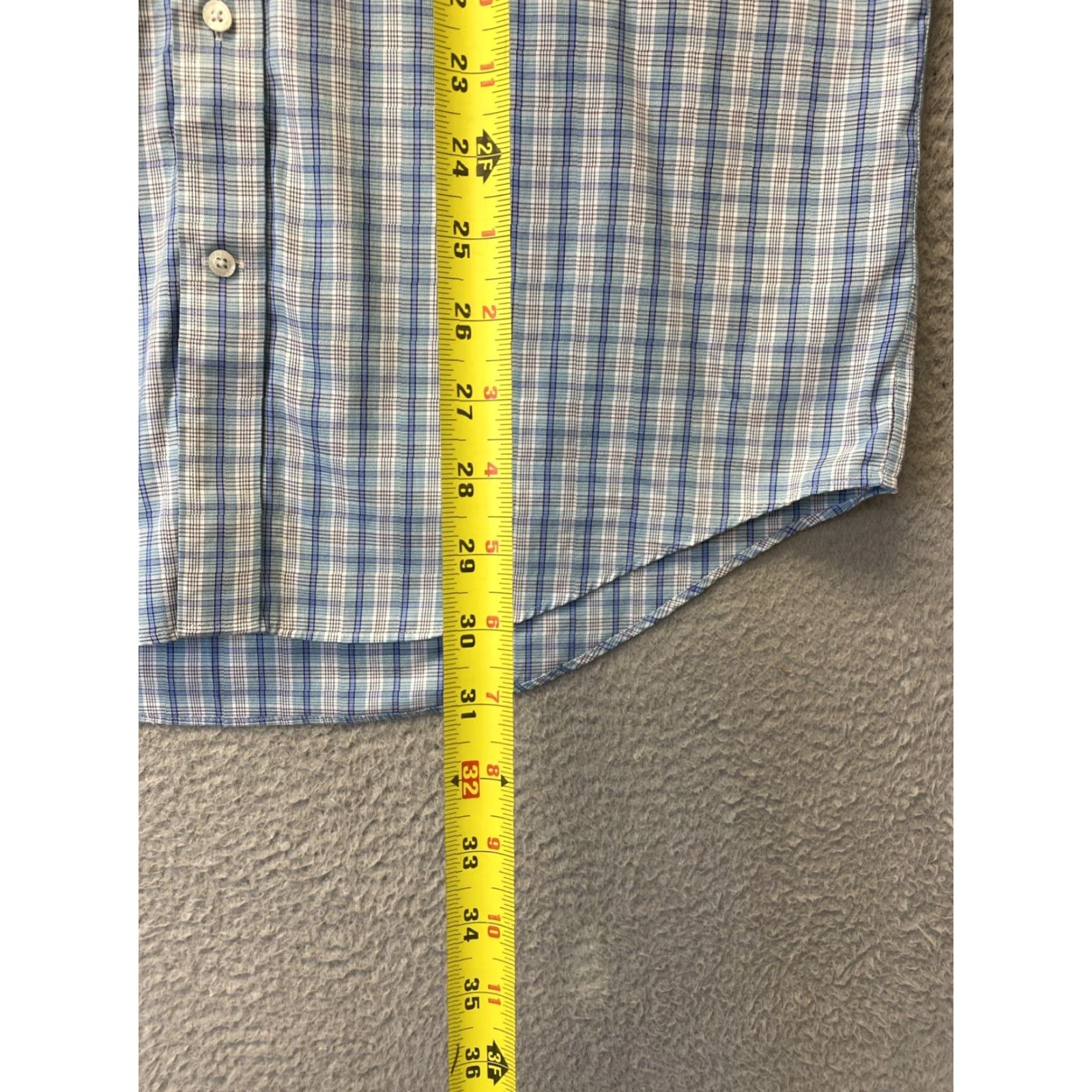 Lands' End Lands' End Shirt Button-Down Mens 16.5 Turquoise Plaid Long Sleeve Classic Trim Fit Size US XL / EU 56 / 4 - 7 Thumbnail