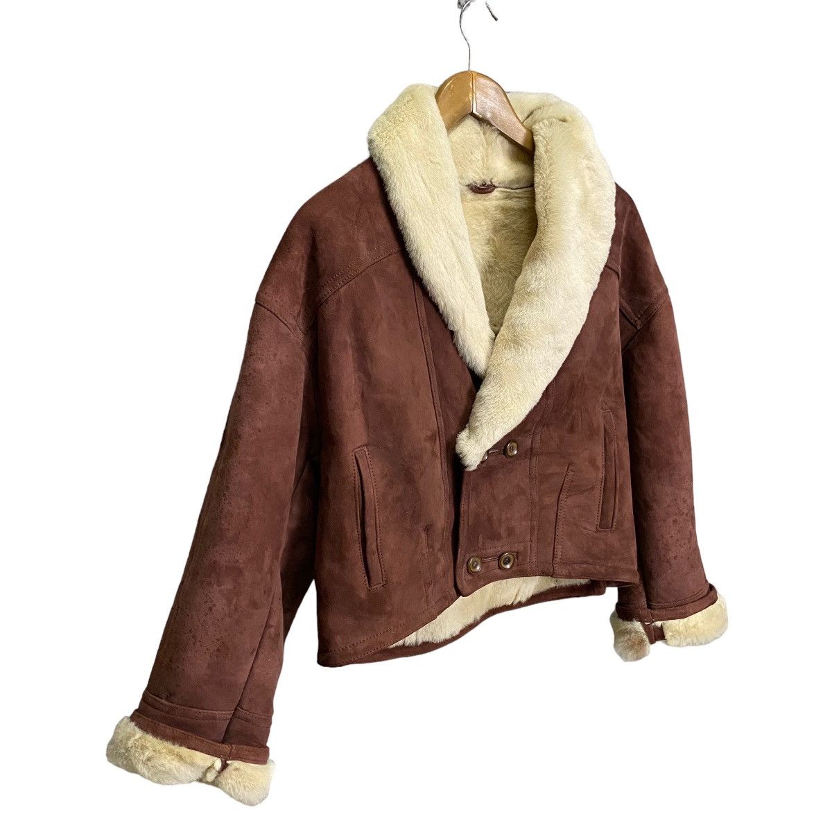 Handmade Massini Fur Faux double breasted cropped leather jacket Size US M / EU 48-50 / 2 - 2 Thumbnail