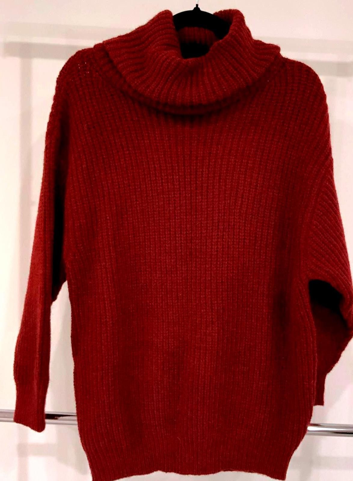 Lulus Lulus Cozy Wine Red Turtleneck Sweater, size L Size L / US 10 / IT 46 - 1 Thumbnail