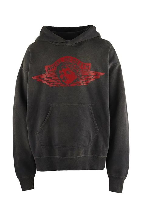 Saint Michael New SS24 Washed Black Angel of Death Hoodie | Grailed