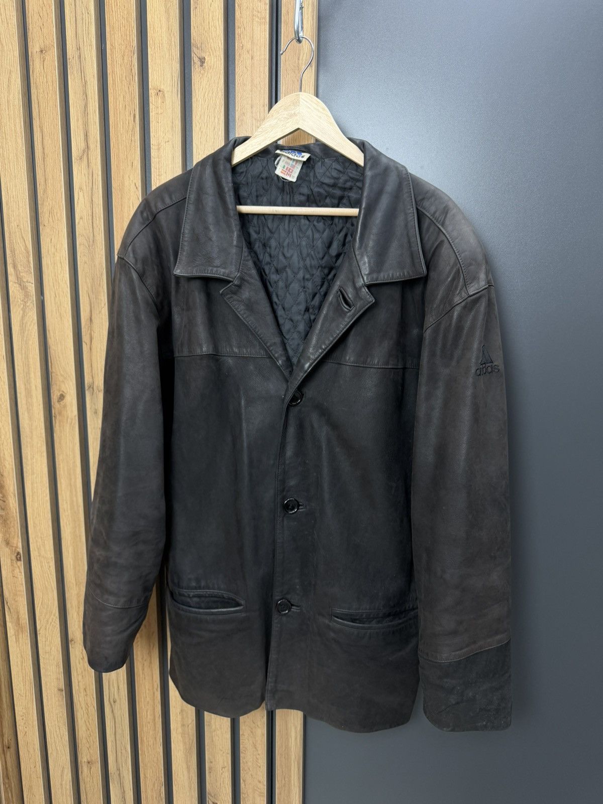 Adidas Vintage Adidas Dark Brown Leather Jacket Coat Size L Size US L / EU 52-54 / 3 - 1 Thumbnail