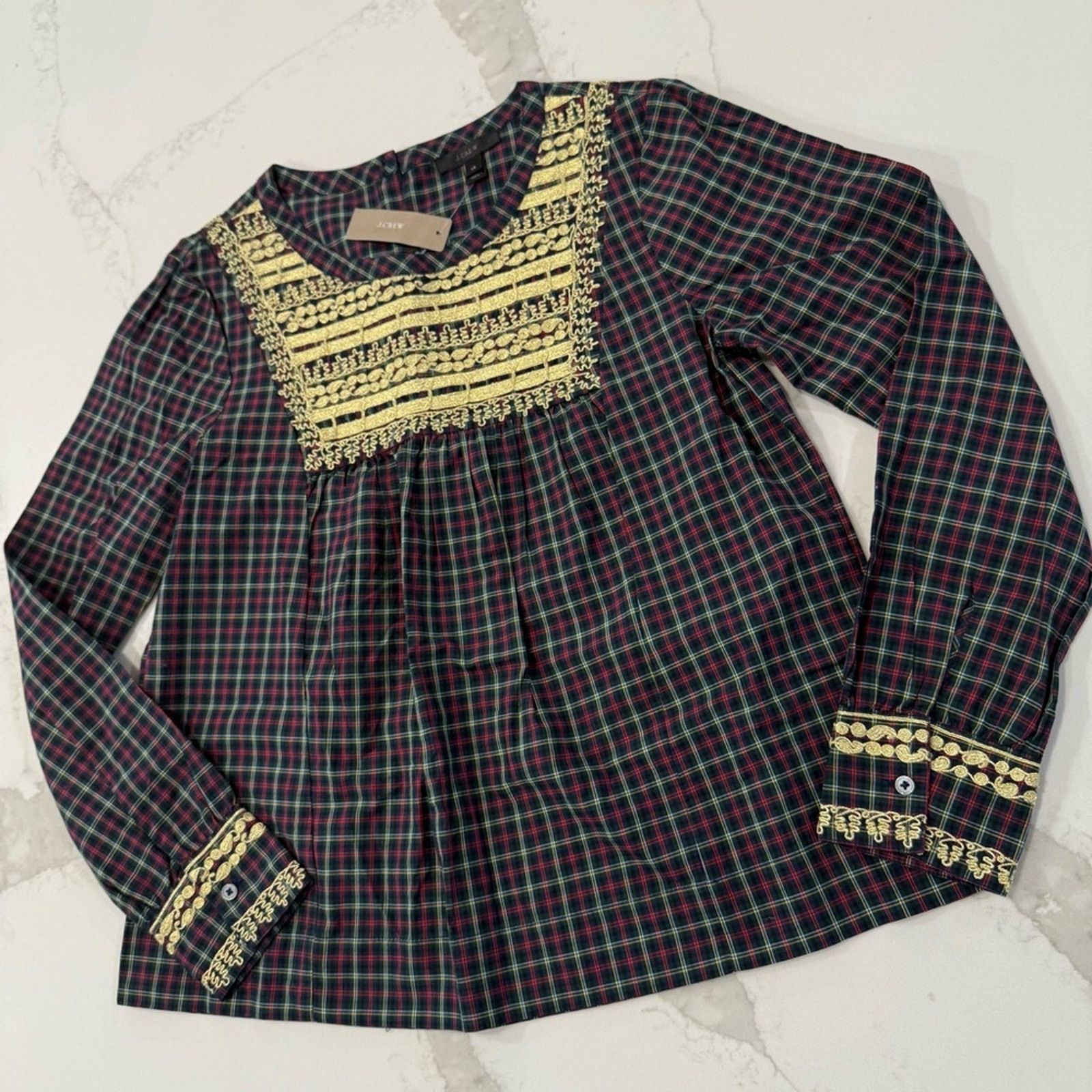 J.Crew J. Crew NWT Embroidered Plaid Peasant Holiday Top Womens XS Size XS / US 0-2 / IT 36-38 - 4 Thumbnail
