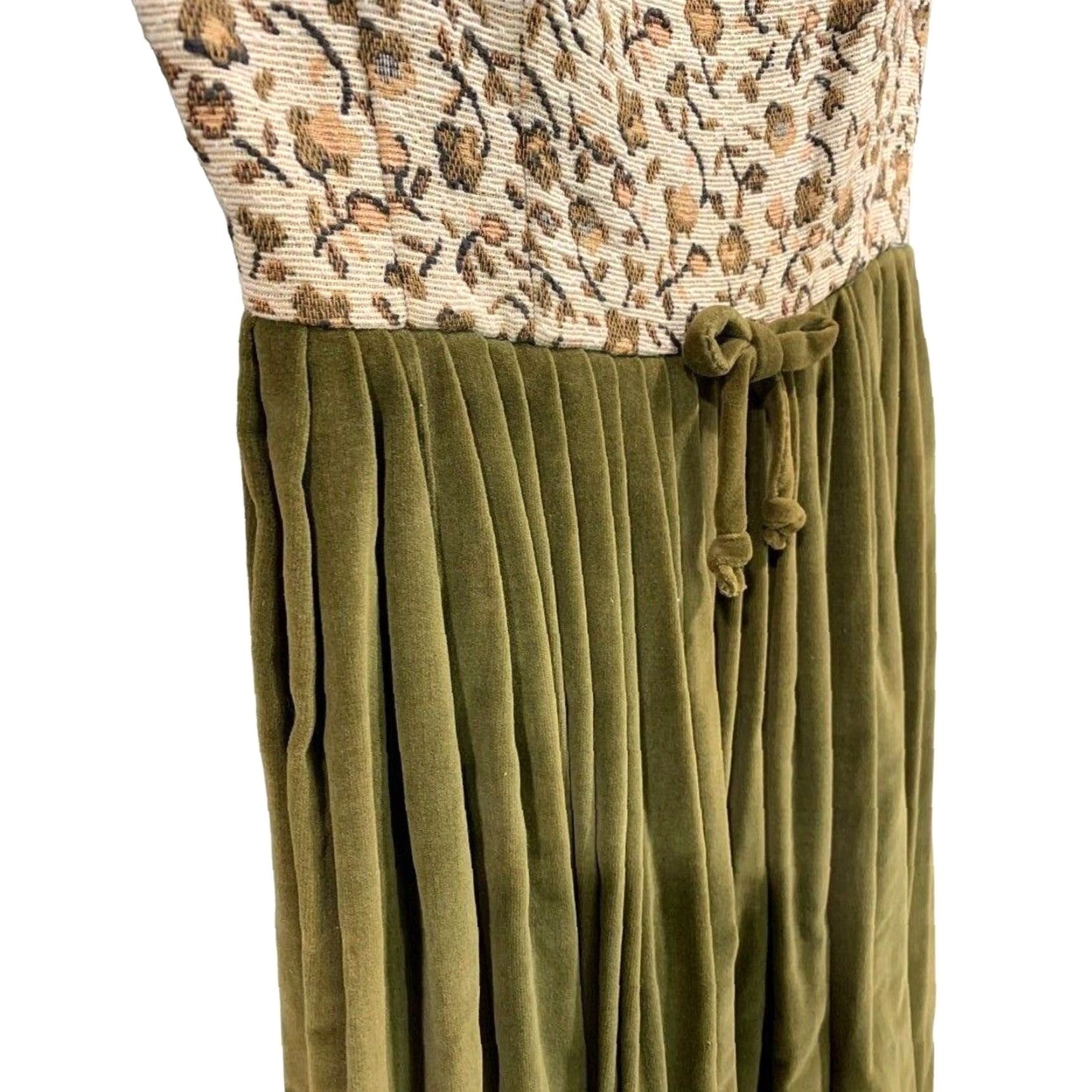 Velvet VINTAGE Juene Leique Cherberg Dress Green Velvet Tapestry Bodice A-Line XS 1960s Womens Size XS / US 0-2 / IT 36-38 - 6 Thumbnail