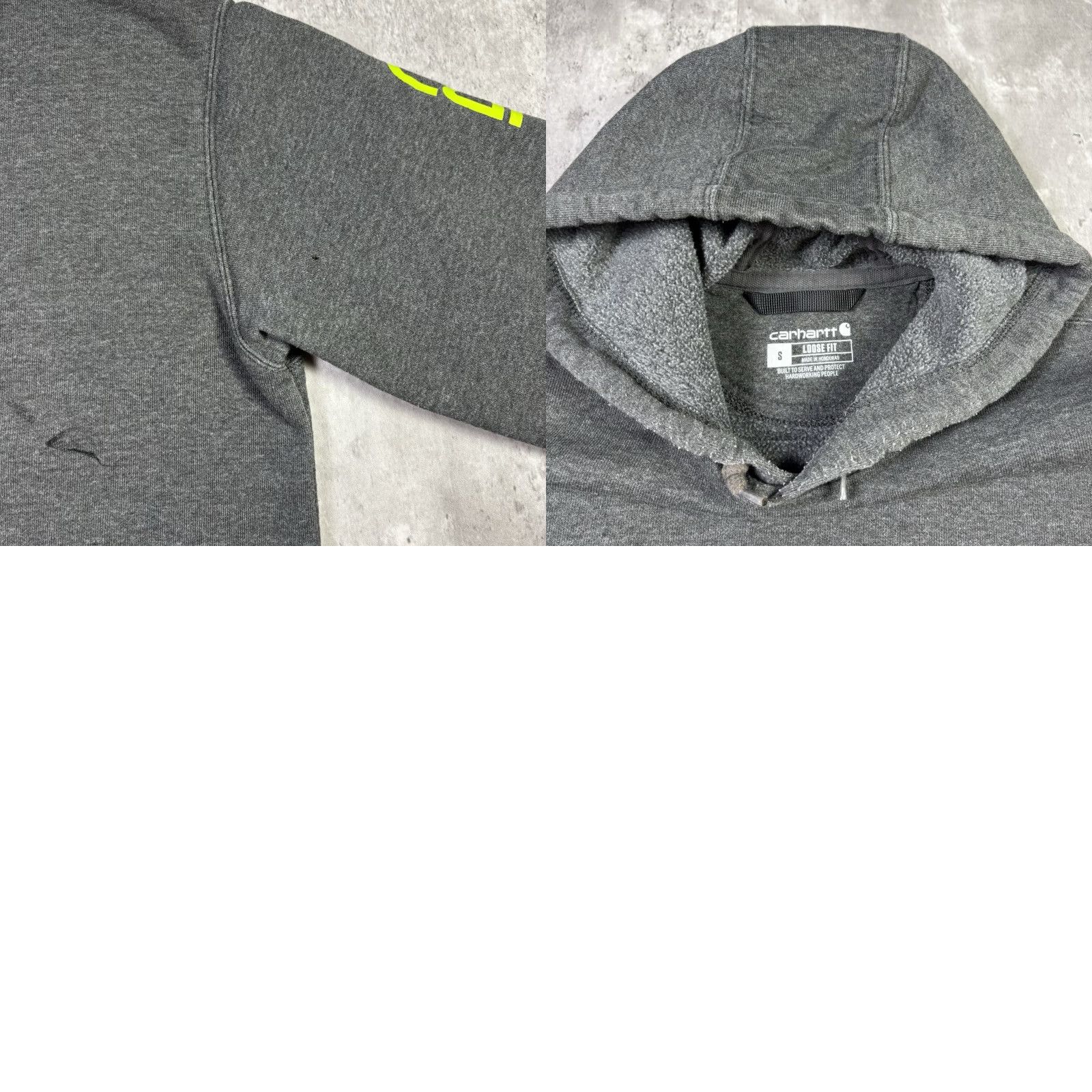 Carhartt Carhartt Mens Hoodie Small Dark Gray Spellout Sleeve Loose Fit Pullover Workwear Size US S / EU 44-46 / 1 - 8 Thumbnail