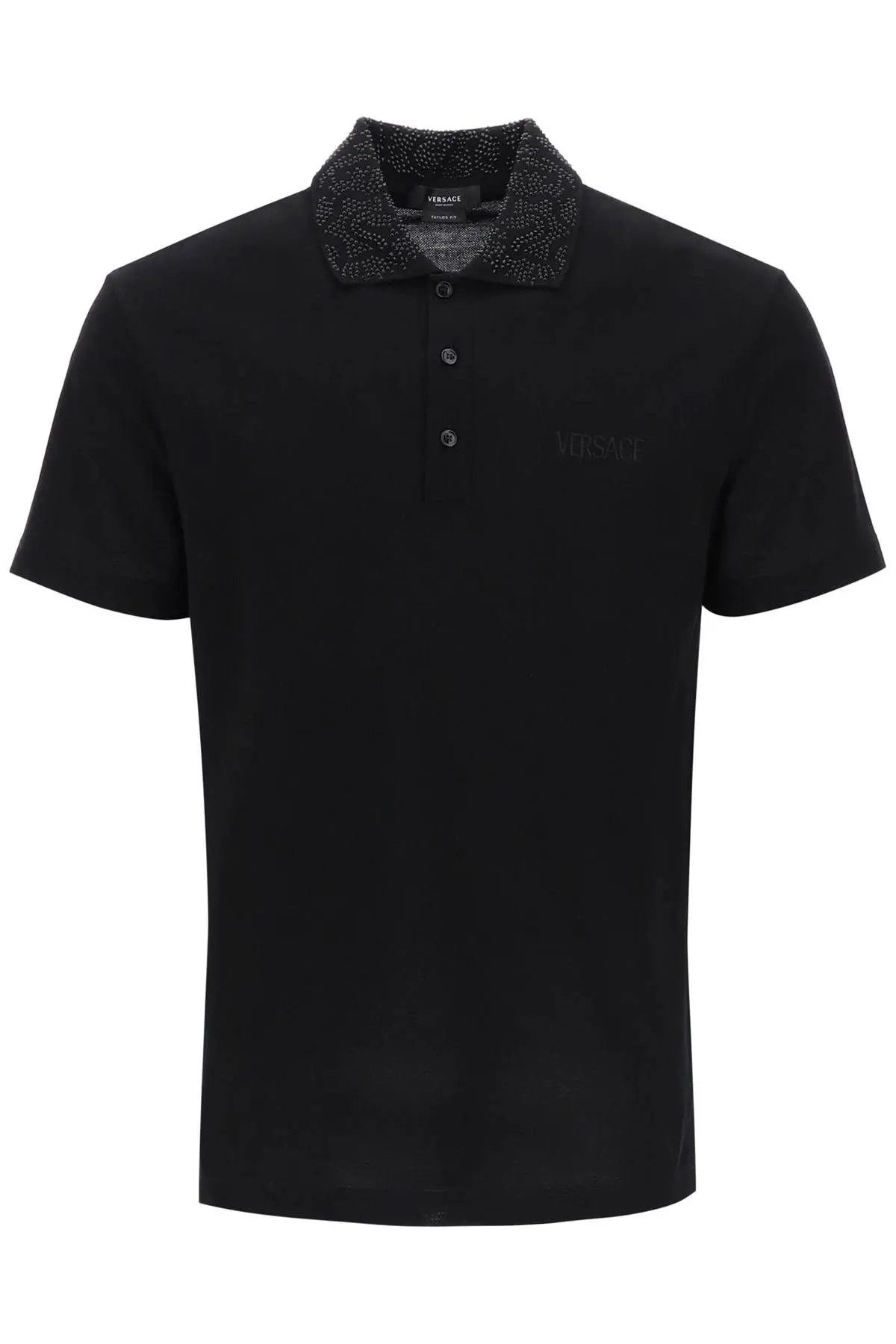 Image of Versace O1S22I1N0124 Barocco Silhouette Polo Shirt In Black, Men's (Size XL)