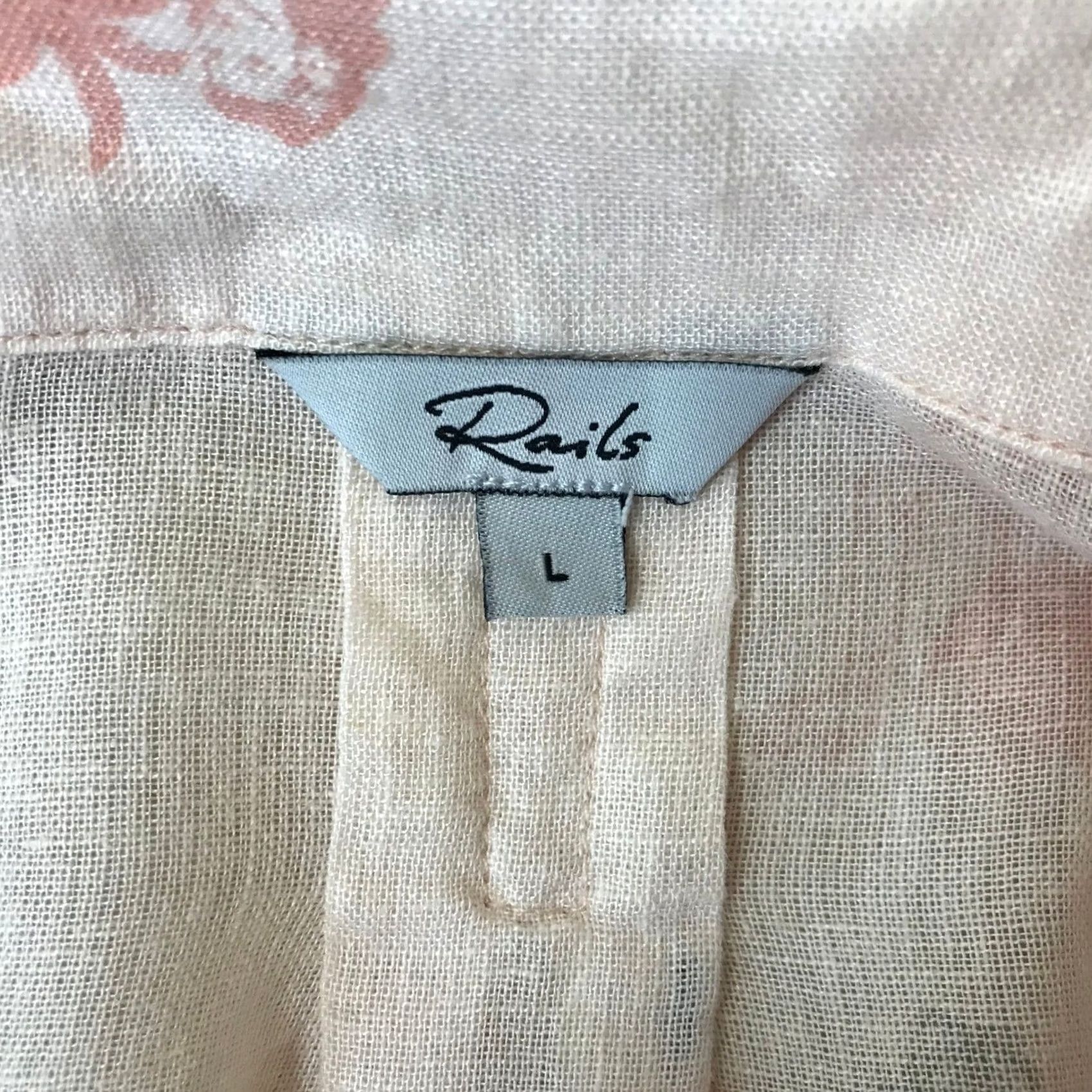 Rails Rails Maui Tropical Print Linen Blend Button Down Shirt Peach Pink Womens Large Size L / US 10 / IT 46 - 7 Thumbnail