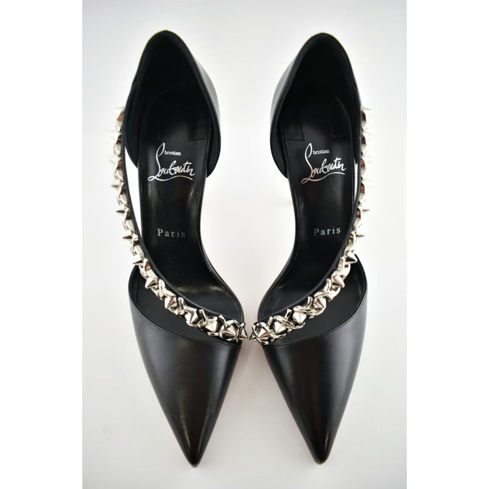 Christian Louboutin Deomina Chain 100 Black Spike Stud Cross Strap Heel Pump 41 Size US 11 / IT 41 - 9 Thumbnail