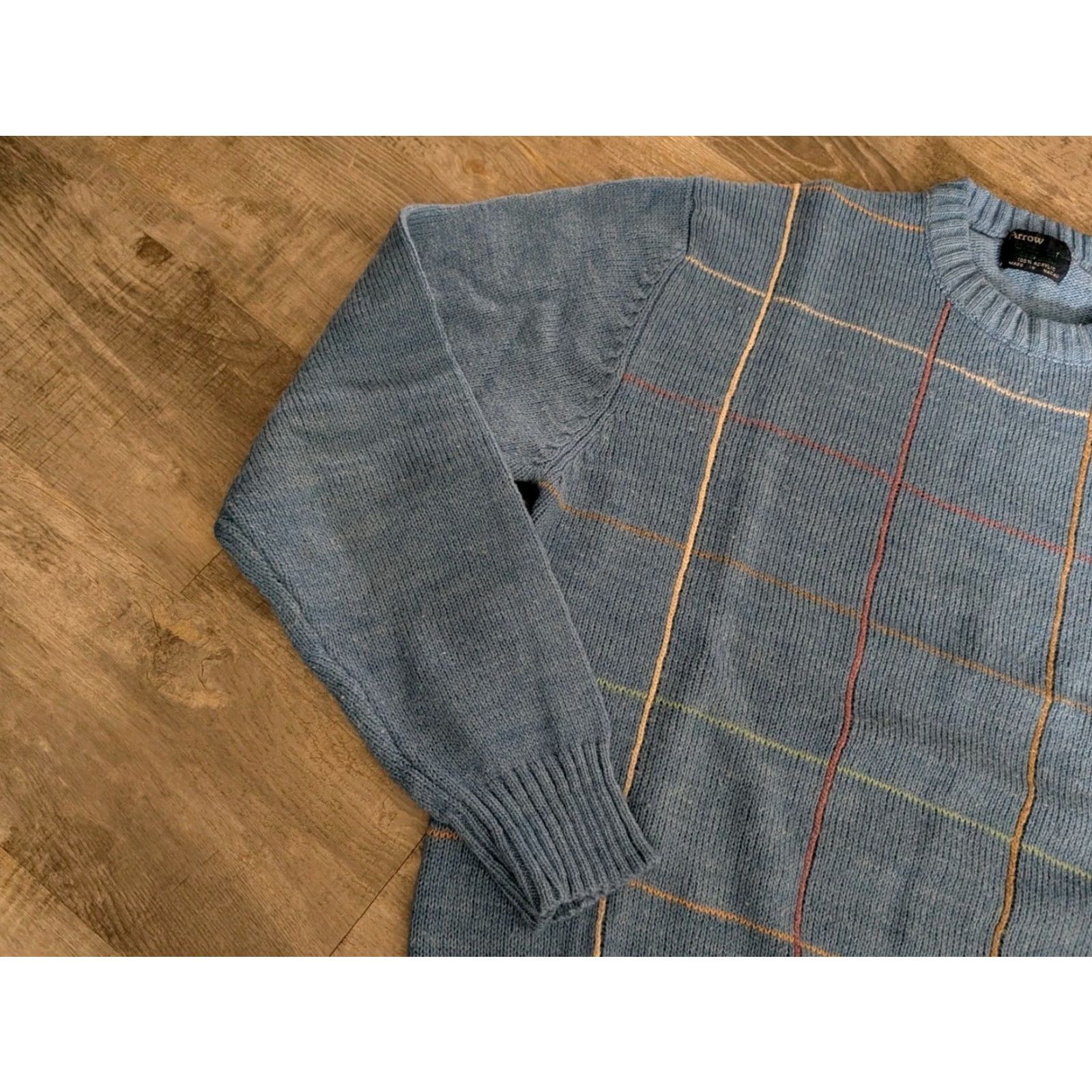 Arrow VINTAGE Arrow Sweater Men Large Blue Check Pullover Dad Theme Mens Size US L / EU 52-54 / 3 - 3 Thumbnail