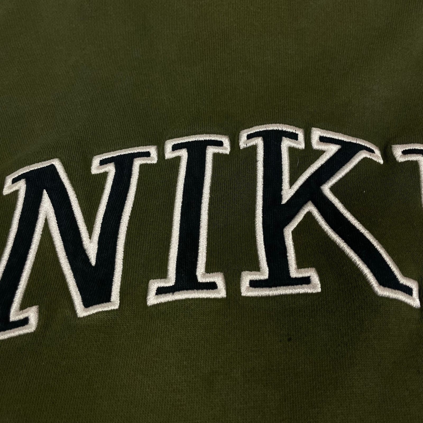 Nike × Vintage Nike Men Olive Green Spellout Fleece Pullover Sweatshirt XL Size US XL / EU 56 / 4 - 3 Thumbnail