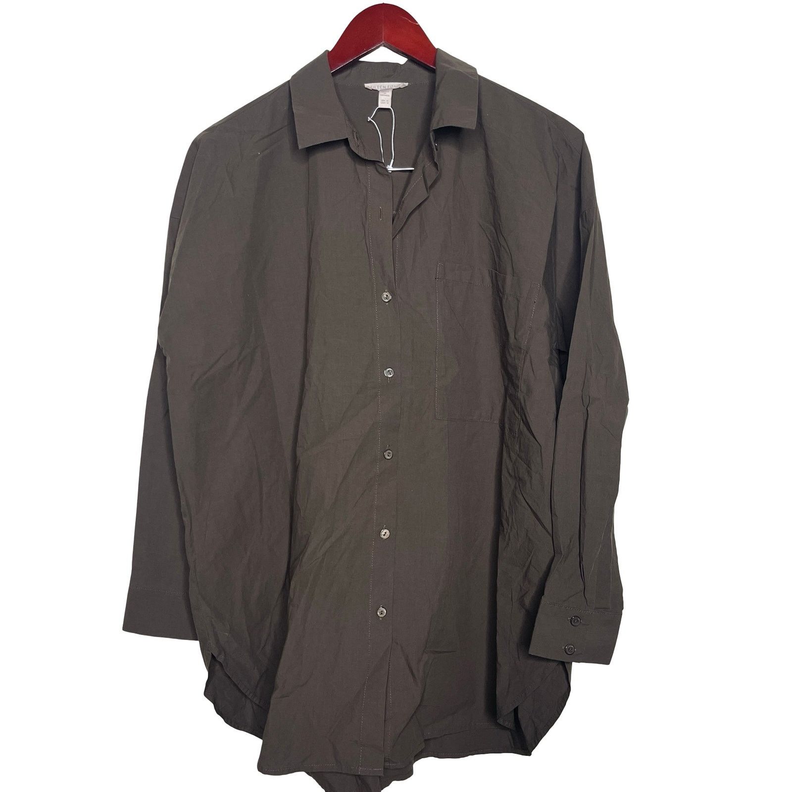 Eileen Fisher Eileen Fisher Brown Washed Poplin Classic Collar Long Shirt Size M / US 6-8 / IT 42-44 - 2 Thumbnail