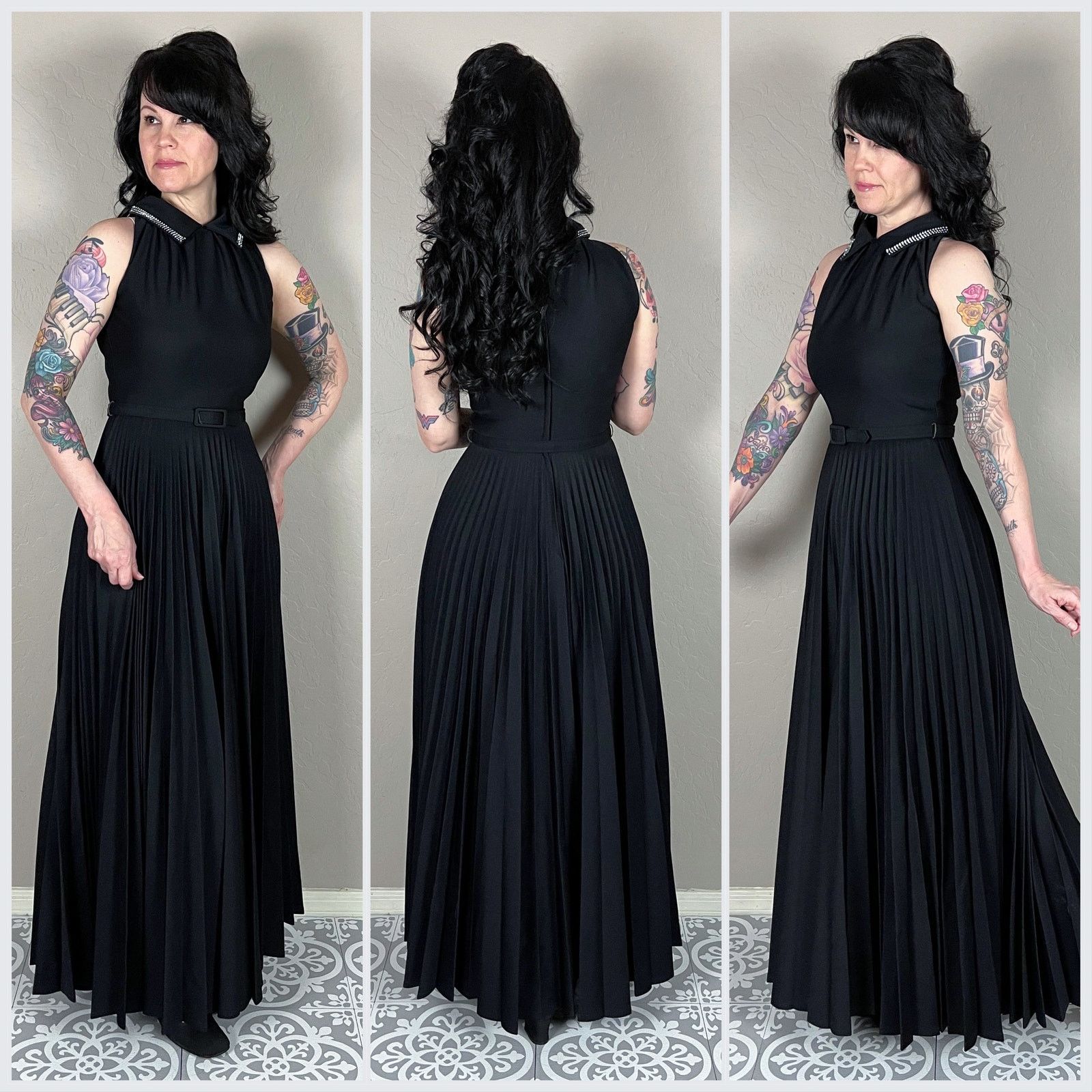Vintage Vintage 1970s Black Sleeveless Pleated Halter Maxi Size XXS / US 00 / IT 34 - 2 Thumbnail