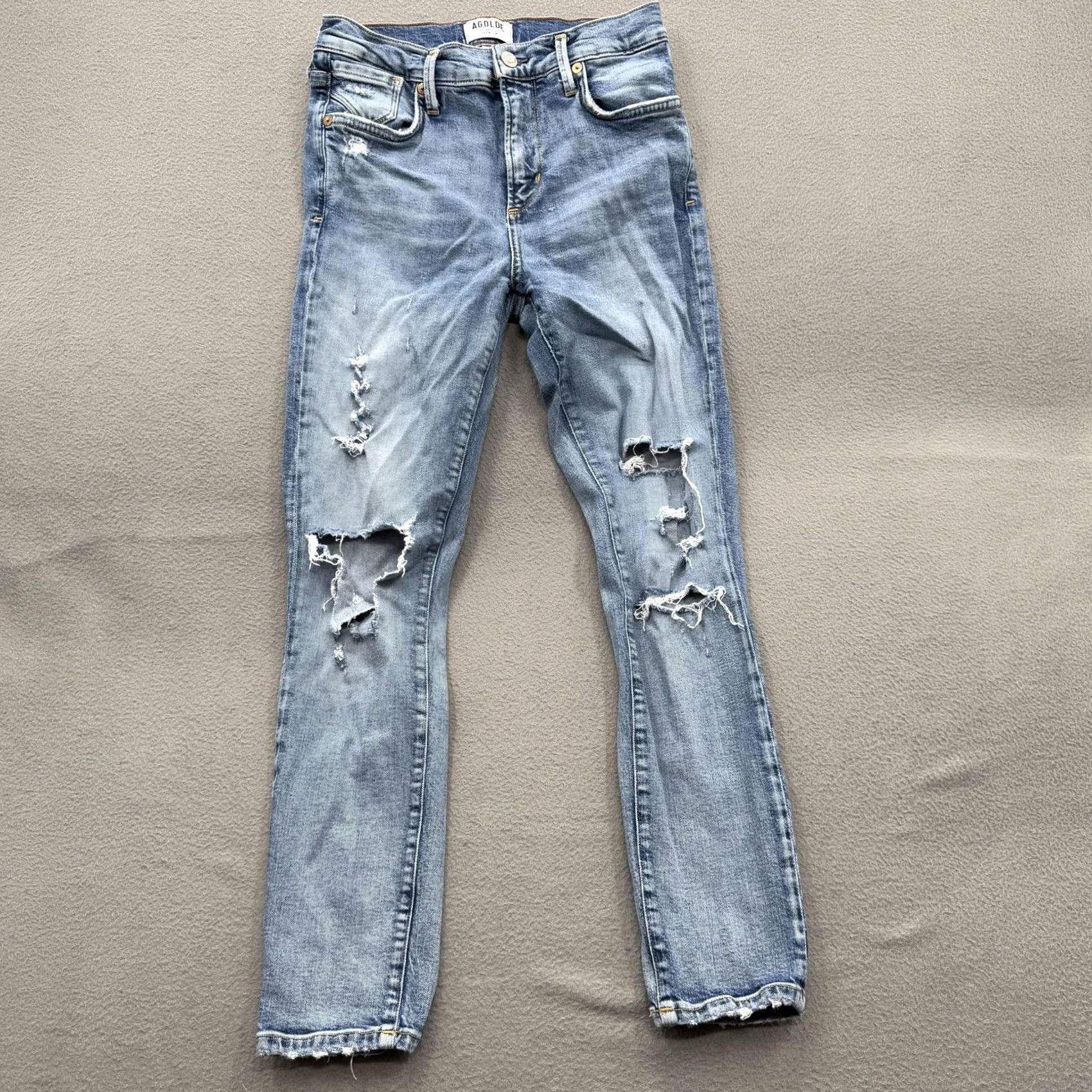 Agolde VINTAGE AGOLDE Jeans Womens 26 Light Wash Distressed Skinny Raw Hem Stretch A018-812 Size 26" / US 2 / IT 38 - 2 Thumbnail