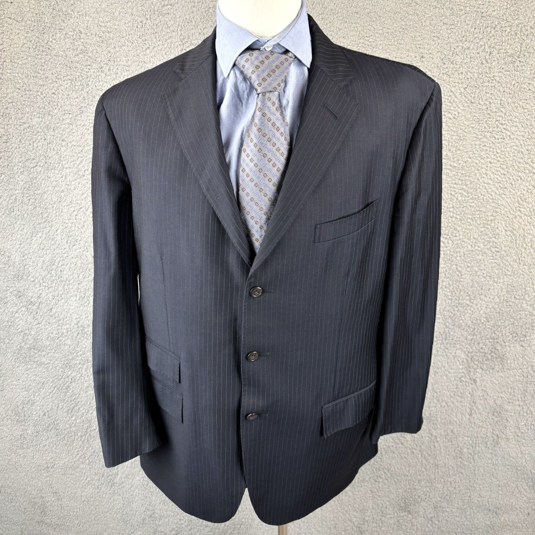 Polo Ralph Lauren VINTAGE Polo Ralph Lauren Blazer Navy Pinstripe 3 Button Wool Jacket Made Italy 44R Men Mens Size US XXL / EU 58 / 5 - 2 Thumbnail