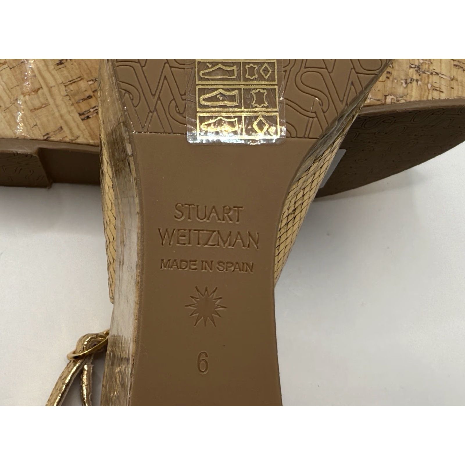 Stuart Weitzman STUART WEITZMAN Riveria Gold Python-Embossed Metallic Leather Cork Wedge 6 Size US 6 / IT 36 - 7 Thumbnail