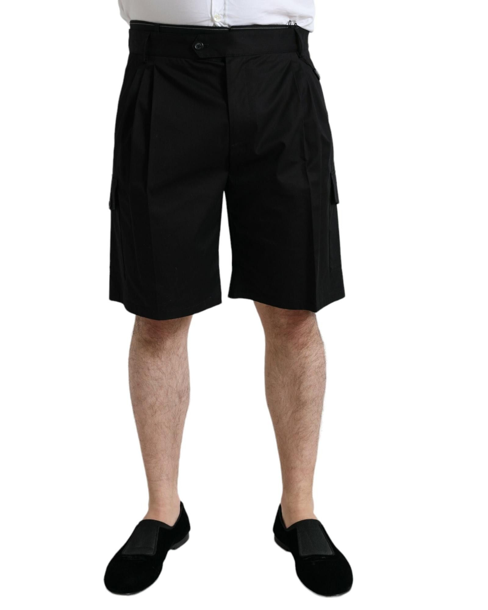 image of Dolce Gabbana Cotton Stretch Cargo Bermuda Shorts in Black, Men's (Size 36)