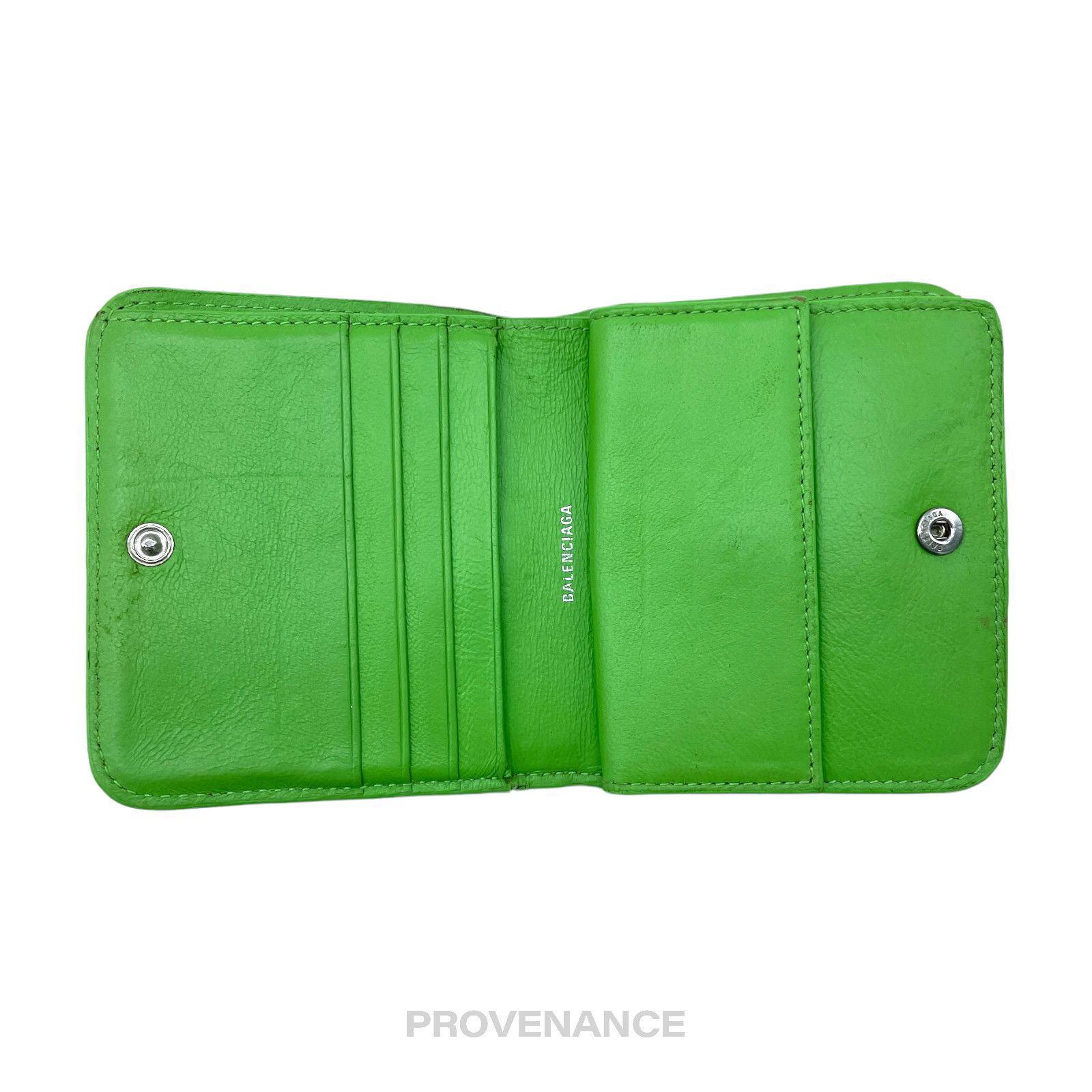 Balenciaga 🔴 Balenciaga Logo Print Bifold Wallet - Green Leather Size ONE SIZE - 6 Thumbnail