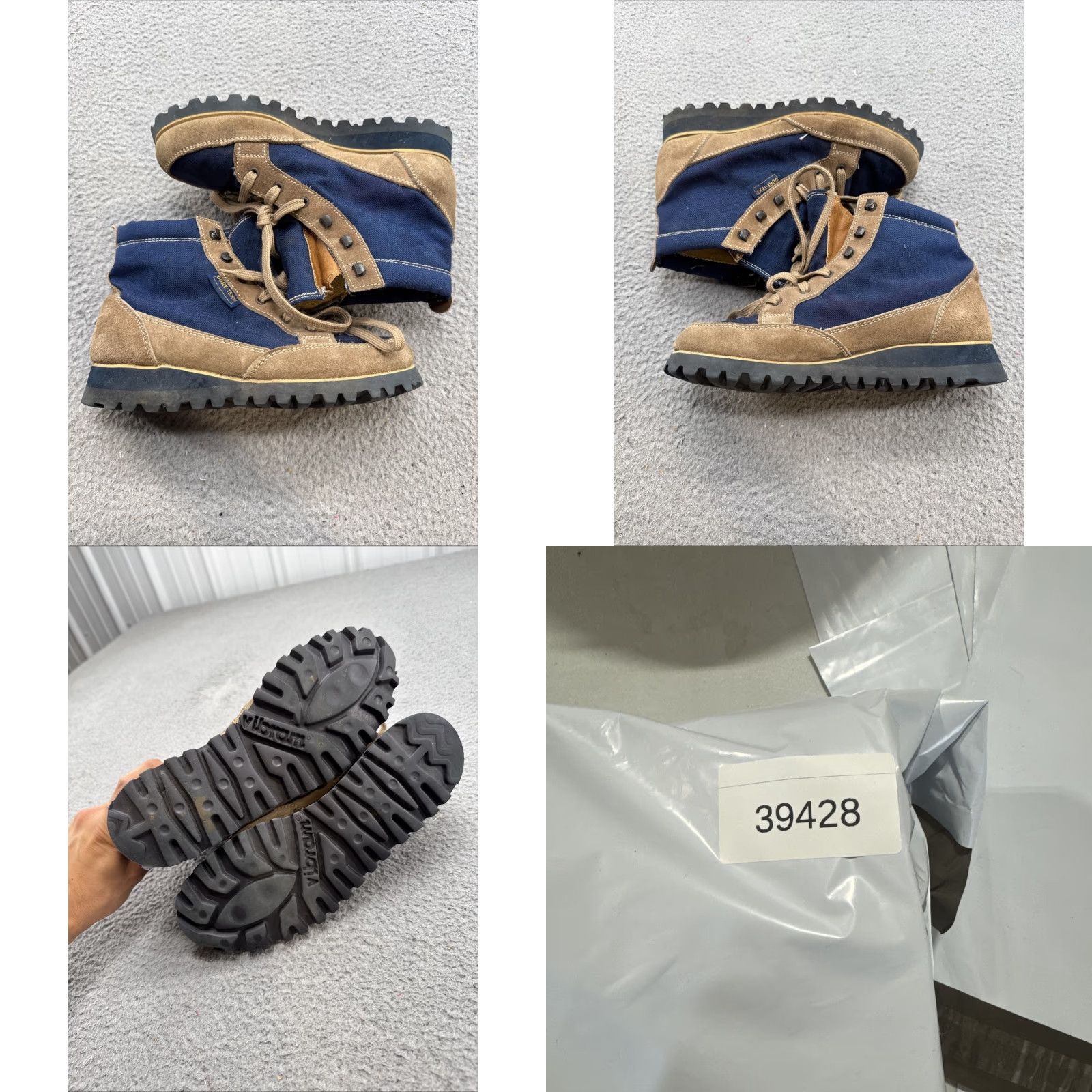 Vibram VINTAGE Gore-Tex Vibram Boots Mens 8.5 Blue Tan Canvas Leather Suede Rubber Outdoor Combat Hiking Leather Insole Leather Sole Lace Up Mens Boots Size US 9 / EU 42 - 8 Thumbnail