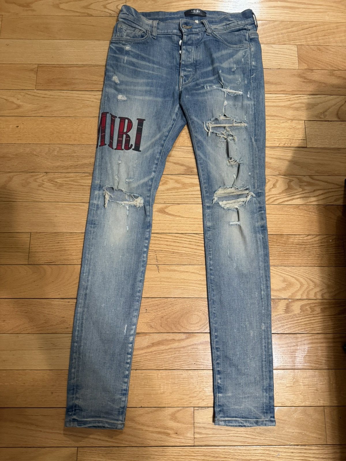 Amiri Amiri Red Plaid Side Logo blue Jeans Size US 30 / EU 46 - 1 Thumbnail