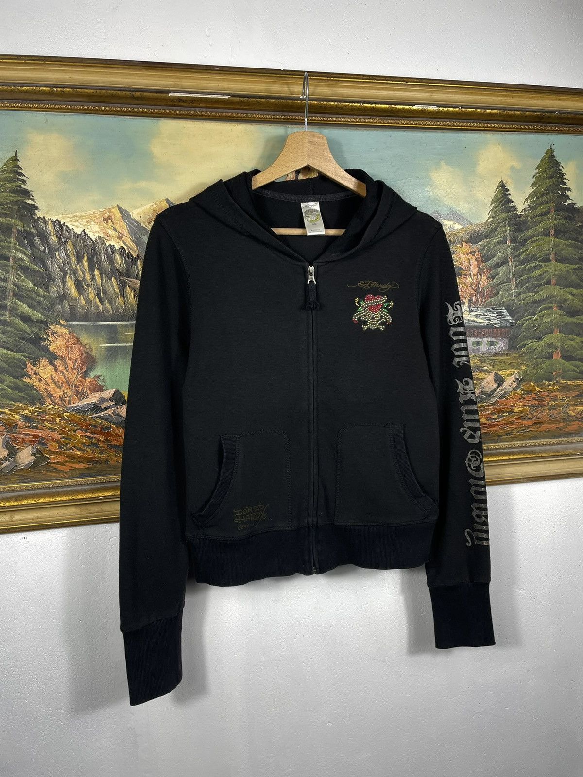 Christian Audigier × Ed Hardy × Vintage Ed Hardy Retro 00s Hoodie With Crystals Affliction Grunge Size US XS / EU 42 / 0 - 4 Thumbnail