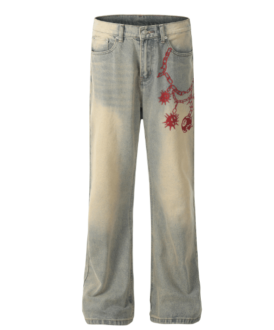 Japanese Brand × Jean Men's street heavy duty printed loose jeans y2k Size US 32 / EU 48 - 1 Thumbnail