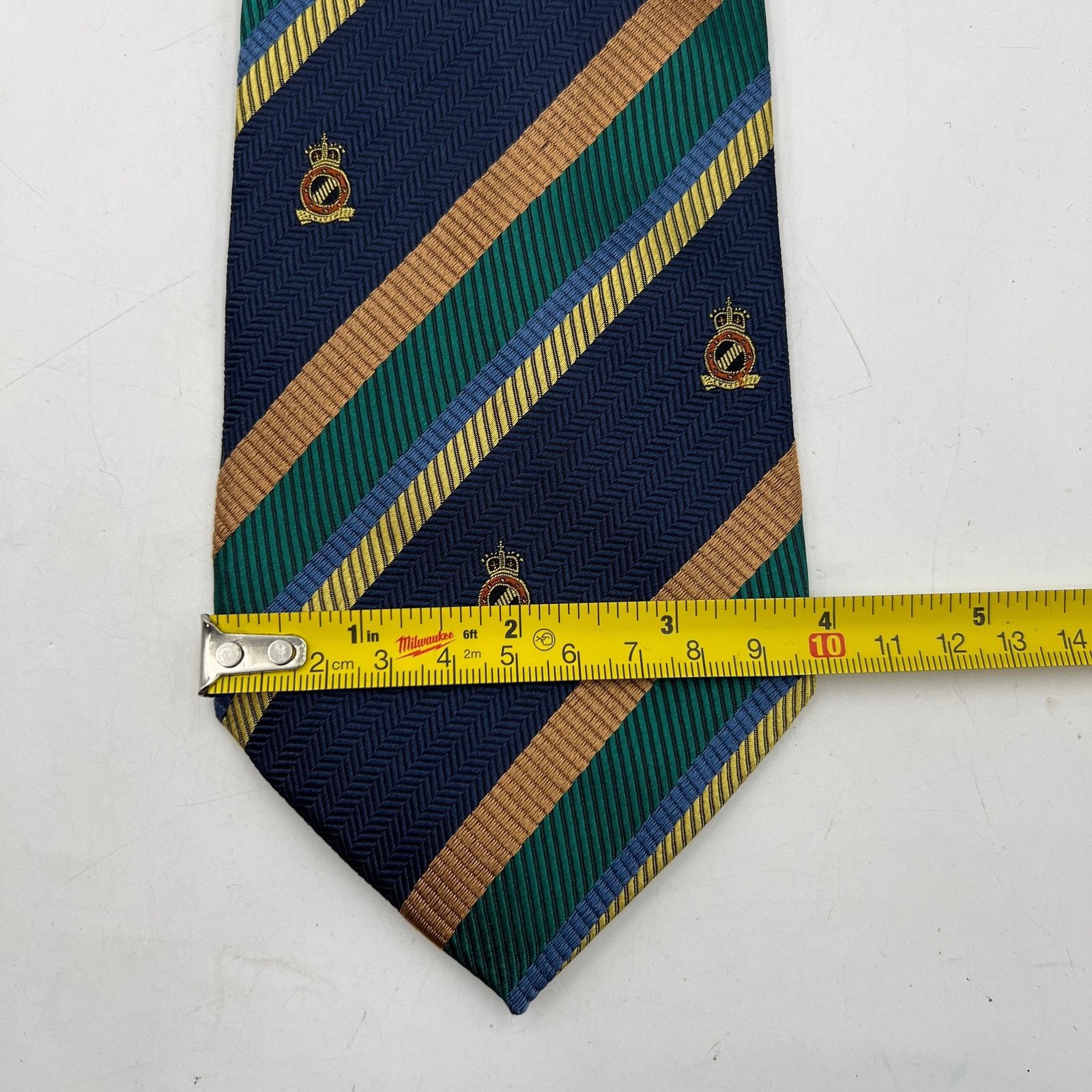 Balmain Pierre Balmain Silk Stripe Tie Emblem Motif Navy Blue Green Size ONE SIZE - 5 Thumbnail