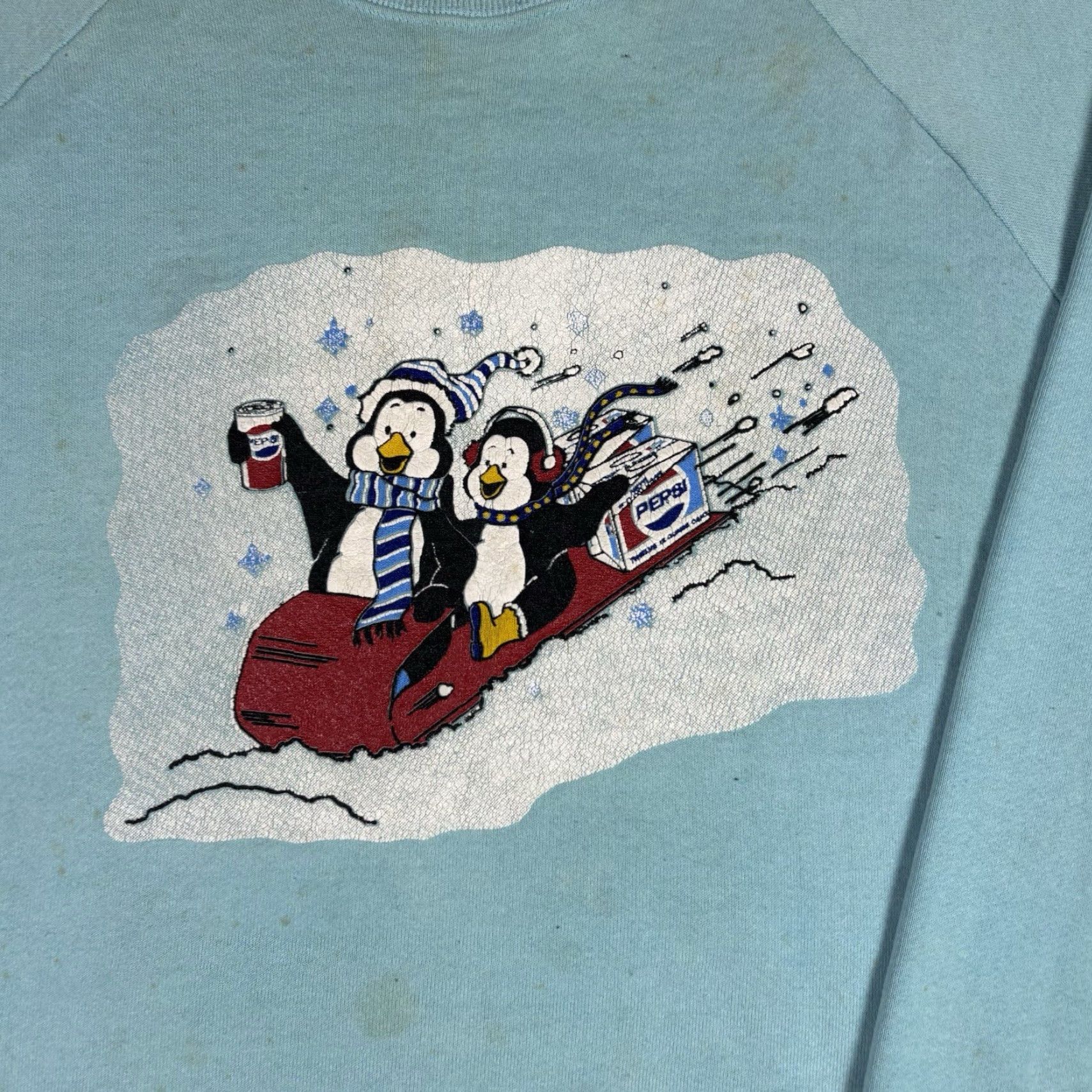 Hanes VINTAGE Pepsi Penguin Promo Art Sweatshirt Blue Logo Print Adult Medium Hanes Sweatshirt Mens Cotton Knit Pullover All Seasons Size US M / EU 48-50 / 2 - 6 Thumbnail