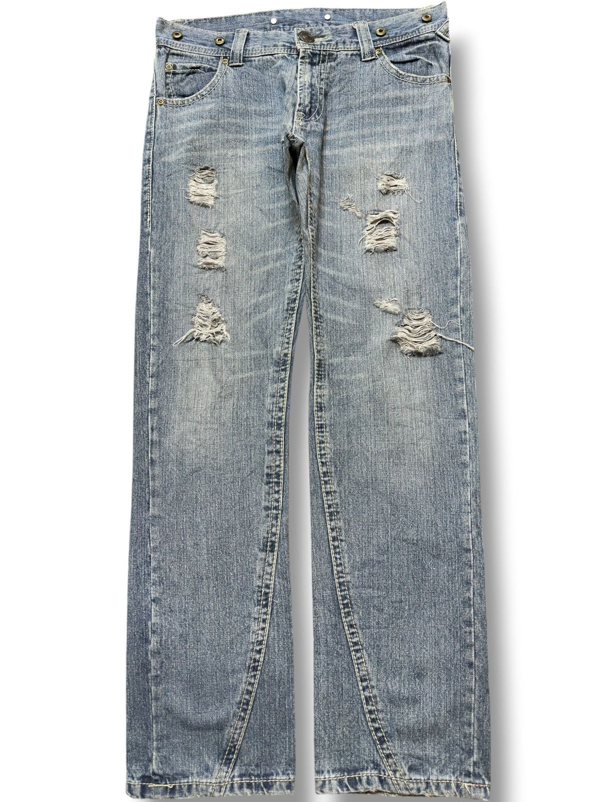 If Six Was Nine Vintage Japanese Brand Faded Ripped Grunbe Distressed Denim Size US 33 - 1 Thumbnail