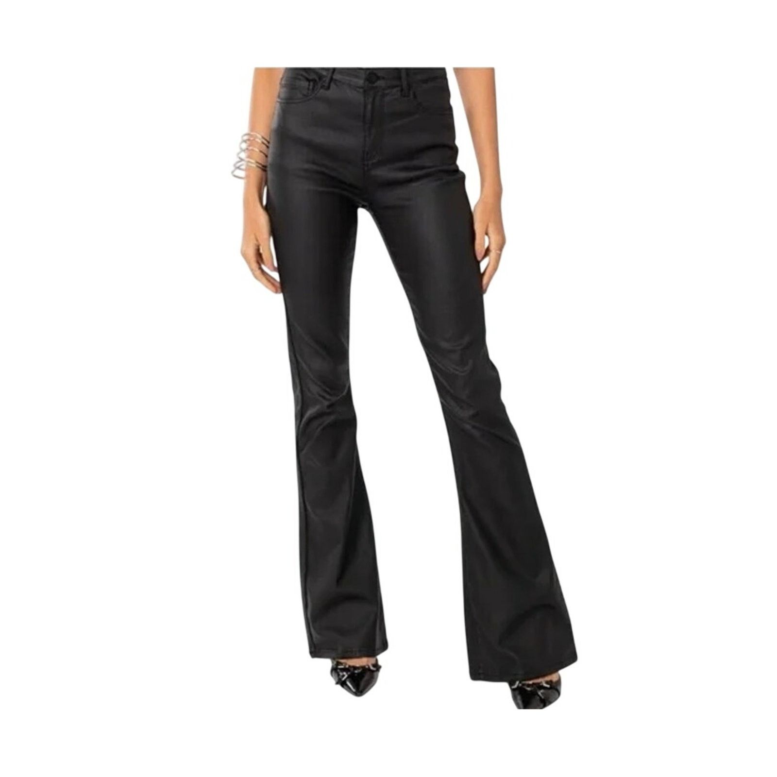 Other Edikted Luna Faux Leather Flare Pants Black High Rise Small Size 26" / US 2 / IT 38 - 1 Thumbnail