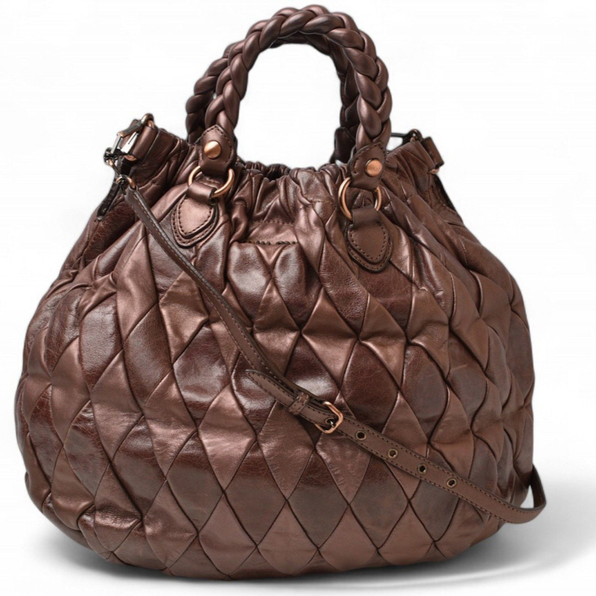 Miu Miu Miu Shoulder Bag Handbag miumiu 2way Patchwork Leather Metallic Brown RR1432