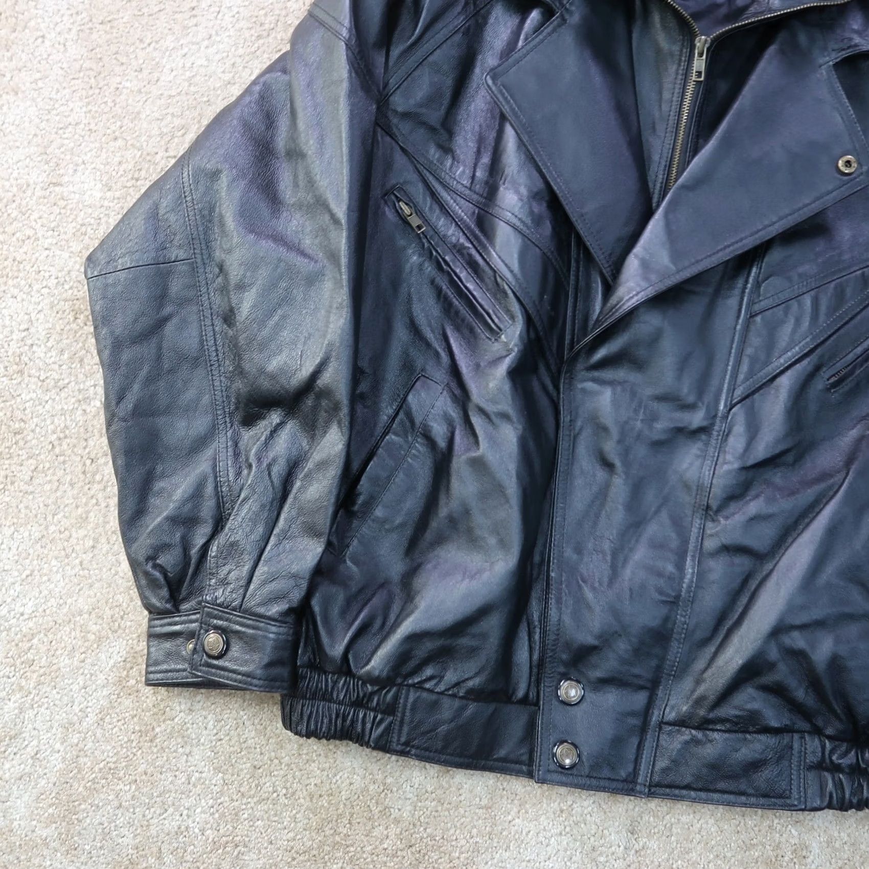 Vintage VINTAGE Motorcycle Leather Jacket Men's XL Black Bomber Coat Lined Insulated Size US XL / EU 56 / 4 - 2 Thumbnail