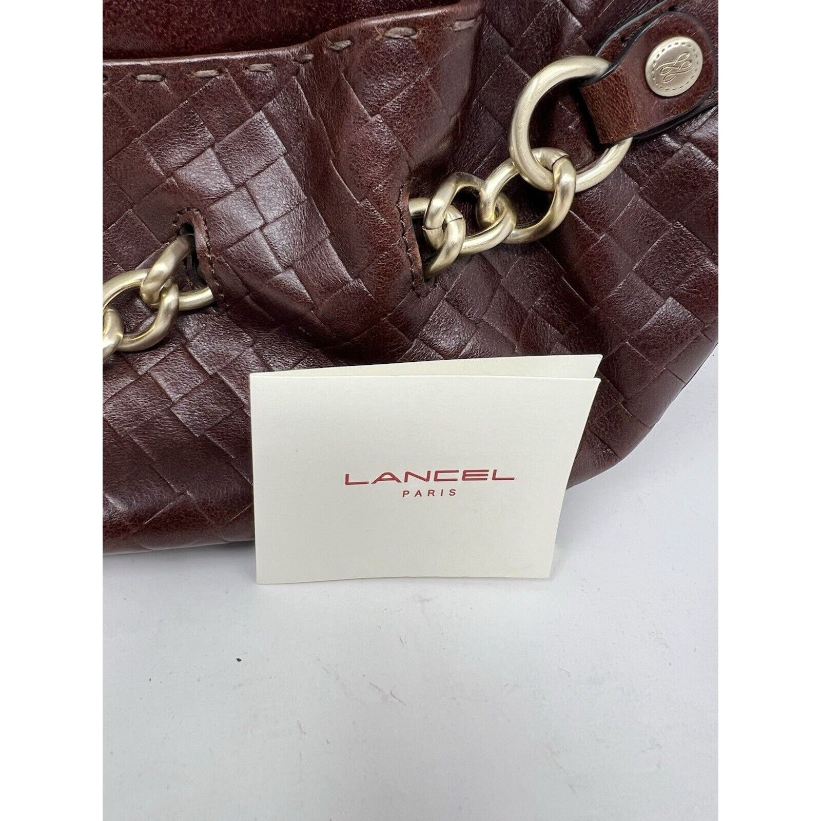 Lancel Lancel [Authentic] Curb Dark Brown Leather Weave Gold Chain Size ONE SIZE - 2 Thumbnail