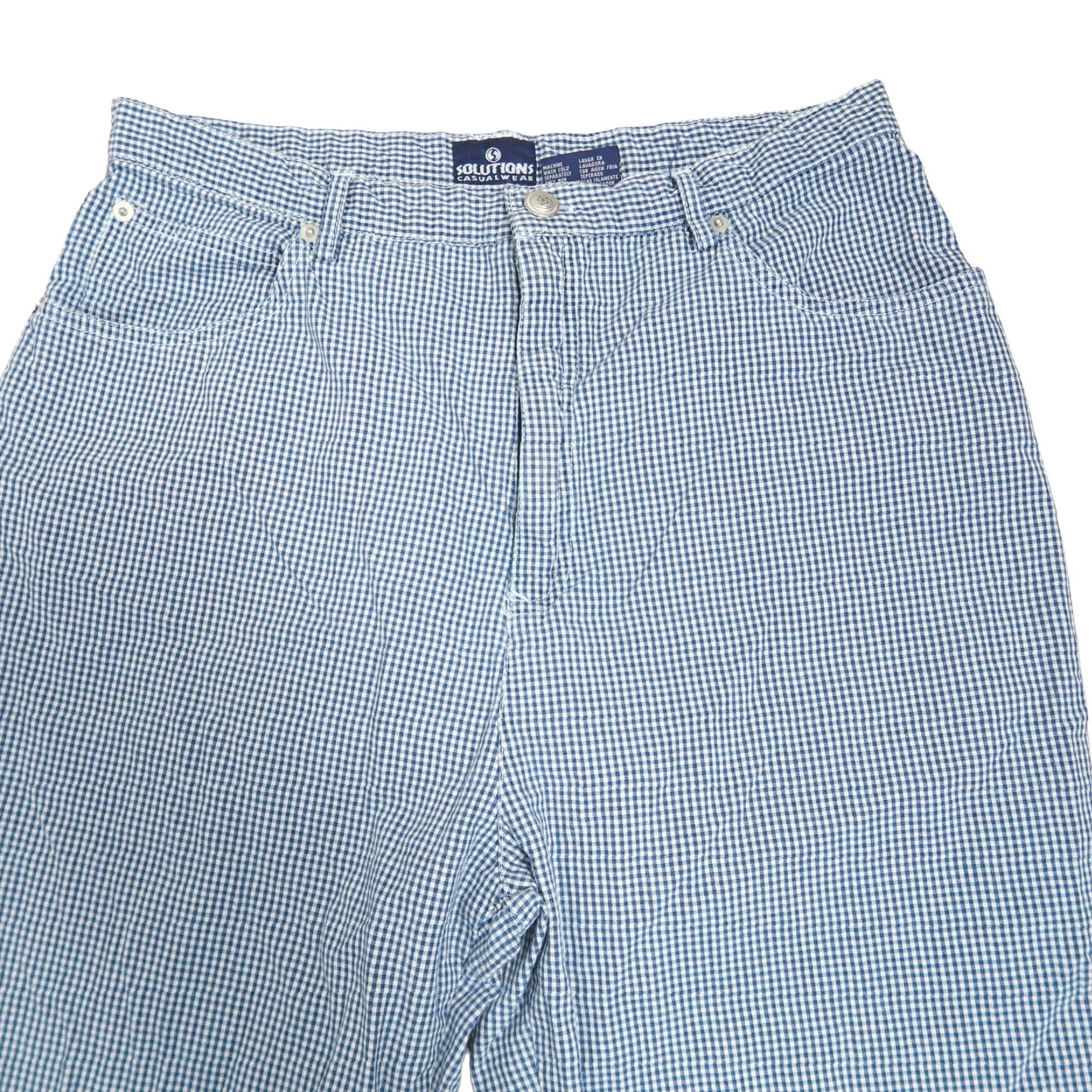 Vintage VINTAGE 90s Navy Blue White Gingham Plaid Straight Leg Pants 12 Cotton Regular Mens or Womens? Size 30" / US 8 / IT 44 - 2 Thumbnail