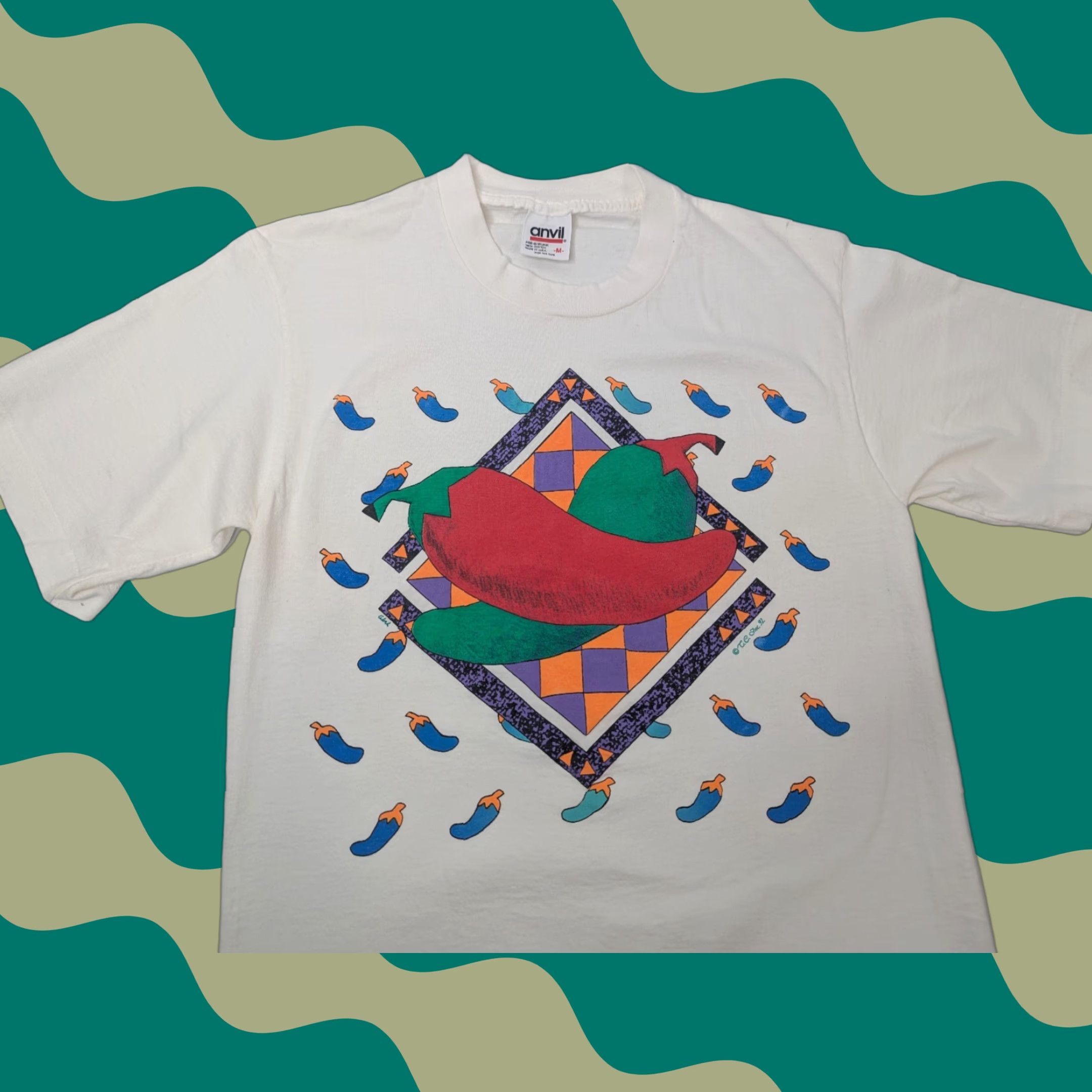 Anvil VINTAGE Anvil 90s T-Shirt Southwestern Chili Pepper Single Stitch White Size M Mens Size US M / EU 48-50 / 2 - 1 Thumbnail