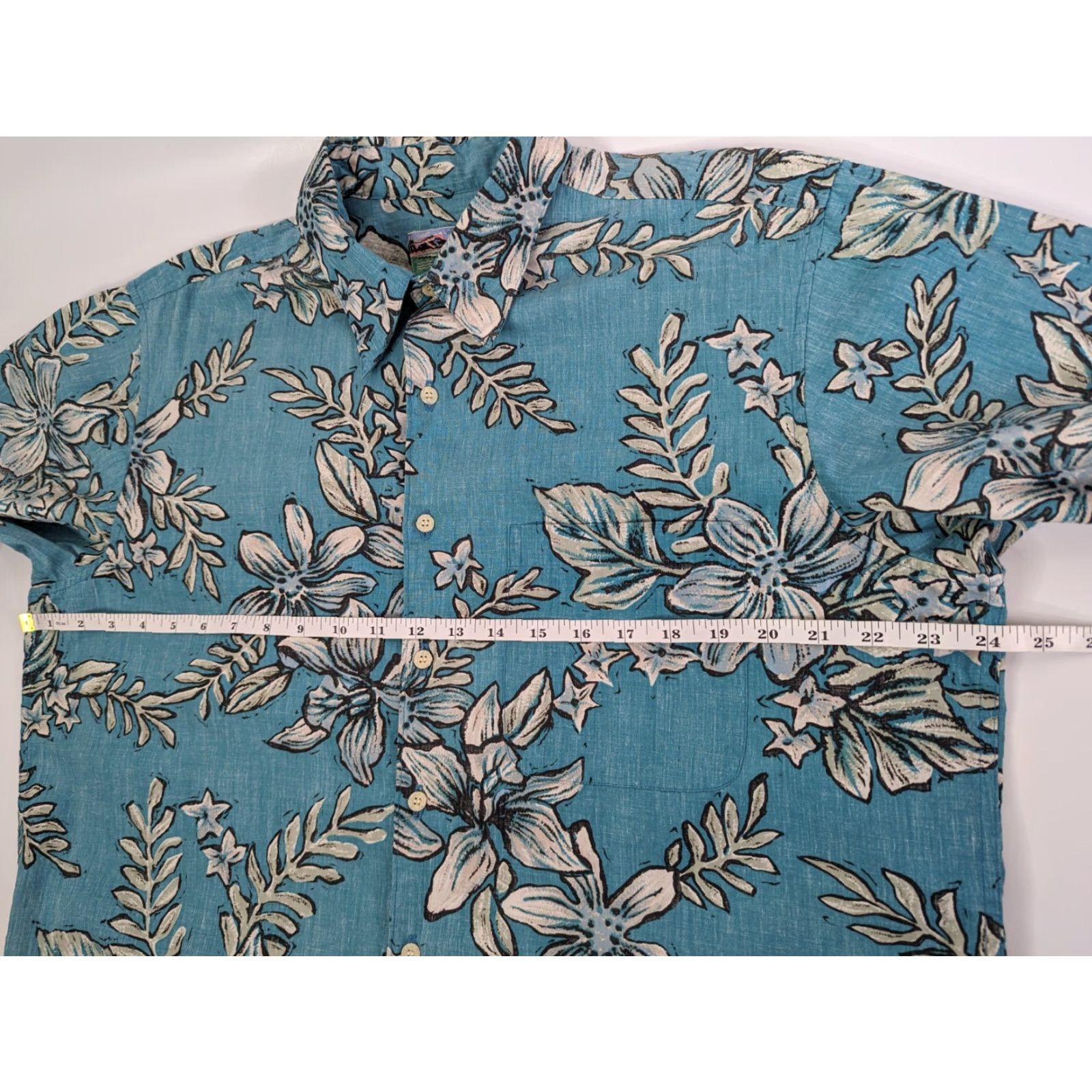 Reyn Spooner Reyn Spooner Hawaiian Traditionals Floral Aloha Short Sleeve Men's Large Blue Cotton Button-Up Pocketed Hawaiian Shirt Size US 33 - 6 Thumbnail