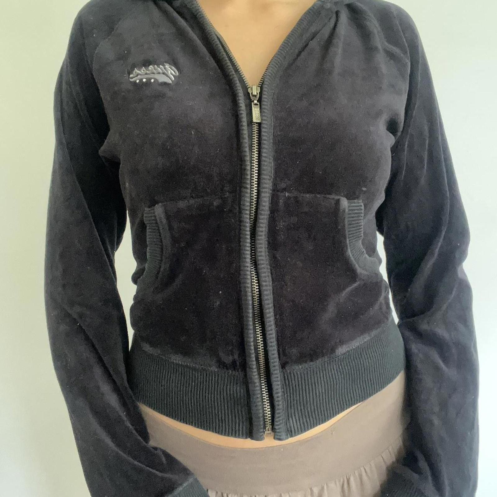 Guess Black velour zip-up jacket with a touch of glamour #y2k Size S / US 4 / IT 40 - 3 Thumbnail