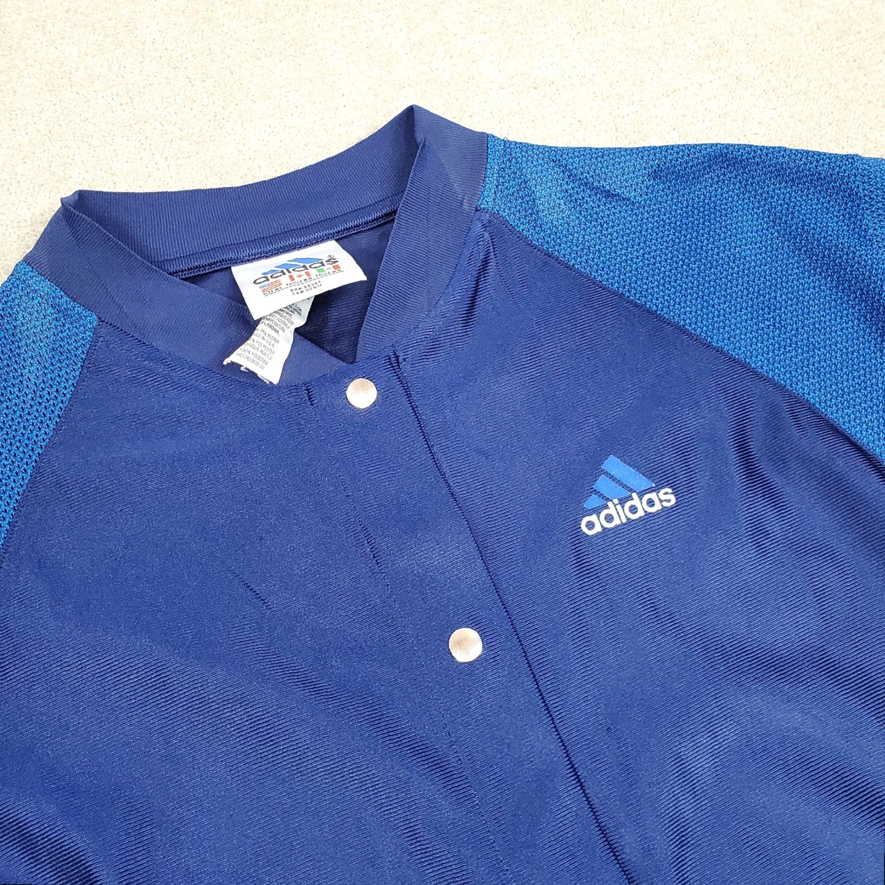 Adidas VINTAGE adidas Jersey Shirt Mens XL Blue Satin Snap Up Big Logo Trefoil Shirt Mens XL Blue Satin Snap Up Trefoil Logo Jersey Size US XL / EU 56 / 4 - 2 Thumbnail