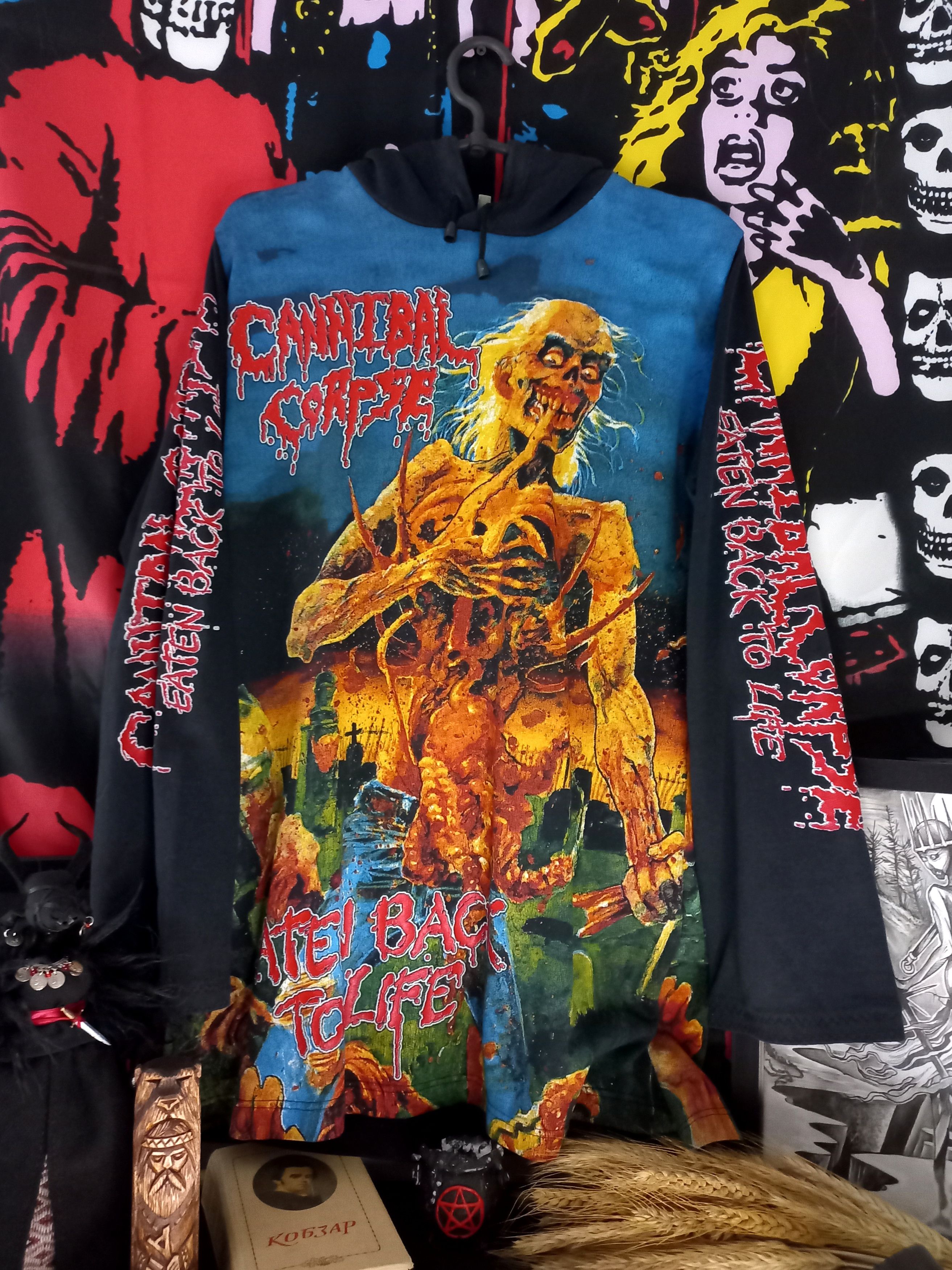 image of Band Tees x Rock Band Cannibal Corpse Vintage Overprint Hoodie 00S in Black, Men's (Size Small)