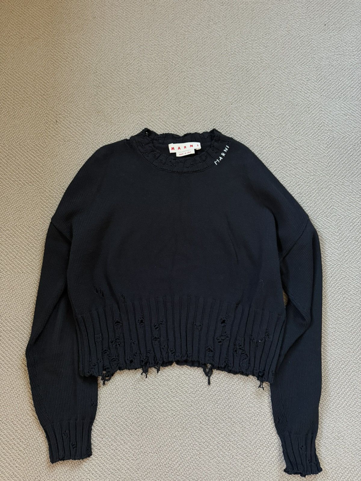 Marni Marni Distressed Knit Sweater – Black (Size 48) Size XL / US 12-14 / IT 48-50 - 1 Thumbnail