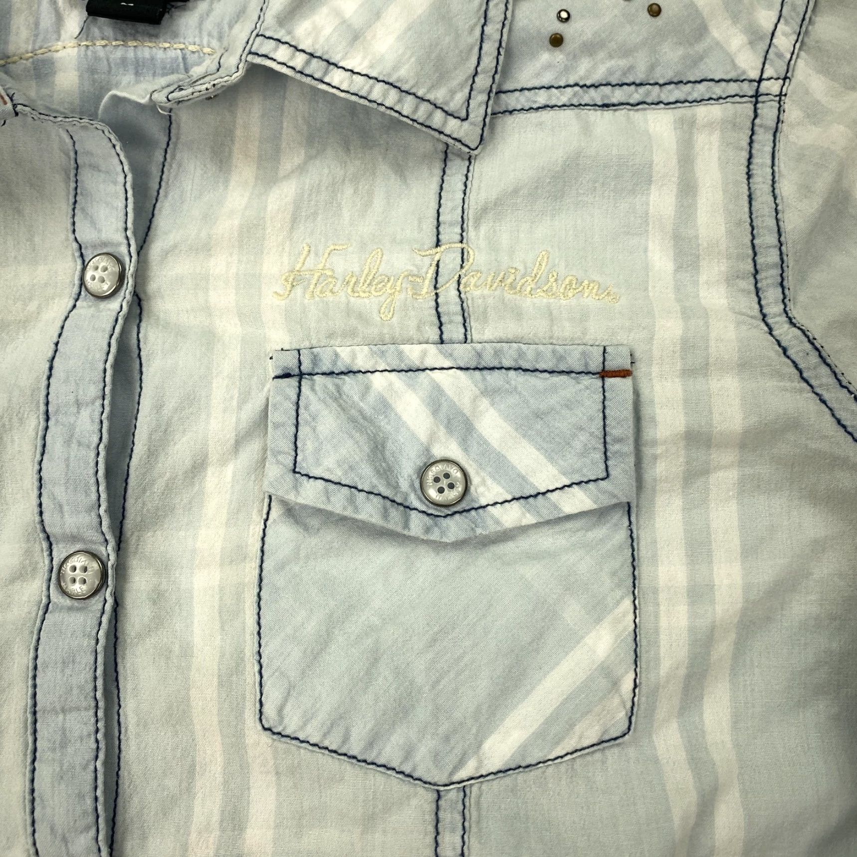 Harley Davidson Harley-Davidson Women’s Cotton Plaid Western Shirt Medium Blue Denim Casual Biker Motorcycle Size M / US 6-8 / IT 42-44 - 2 Thumbnail