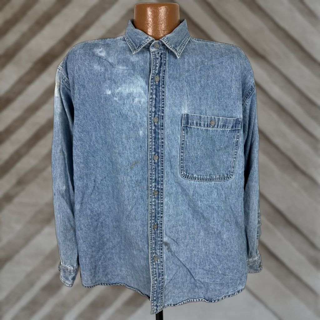 Vintage VINTAGE Arizona Jeans Denim Shirt Men L Blue Button-Up Casual 90s Outdoor Grunge Cowboy Hipster Pockets Heavyweight Size US L / EU 52-54 / 3 - 1 Thumbnail