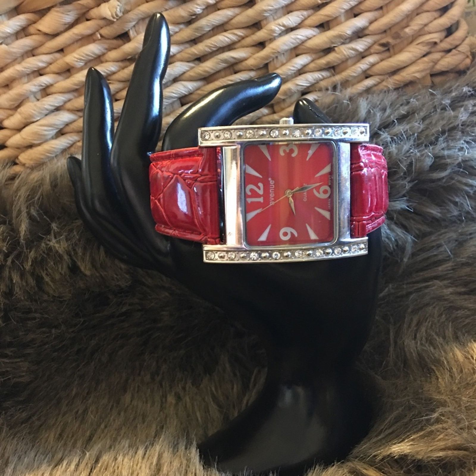 Avenue Ladies Avenue red croc embossed rhinestone watch Size ONE SIZE - 2 Thumbnail