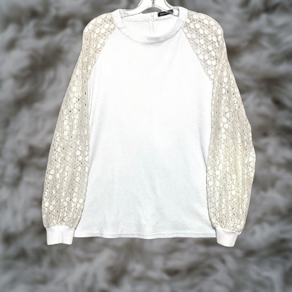Vintage Miholl Waffle Knit Blouse Womens XL Lace Balloon Sleeve Eyelet Angelcore Boho Shirt Angelcore Womens XL White Size XL / US 12-14 / IT 48-50 - 1 Thumbnail