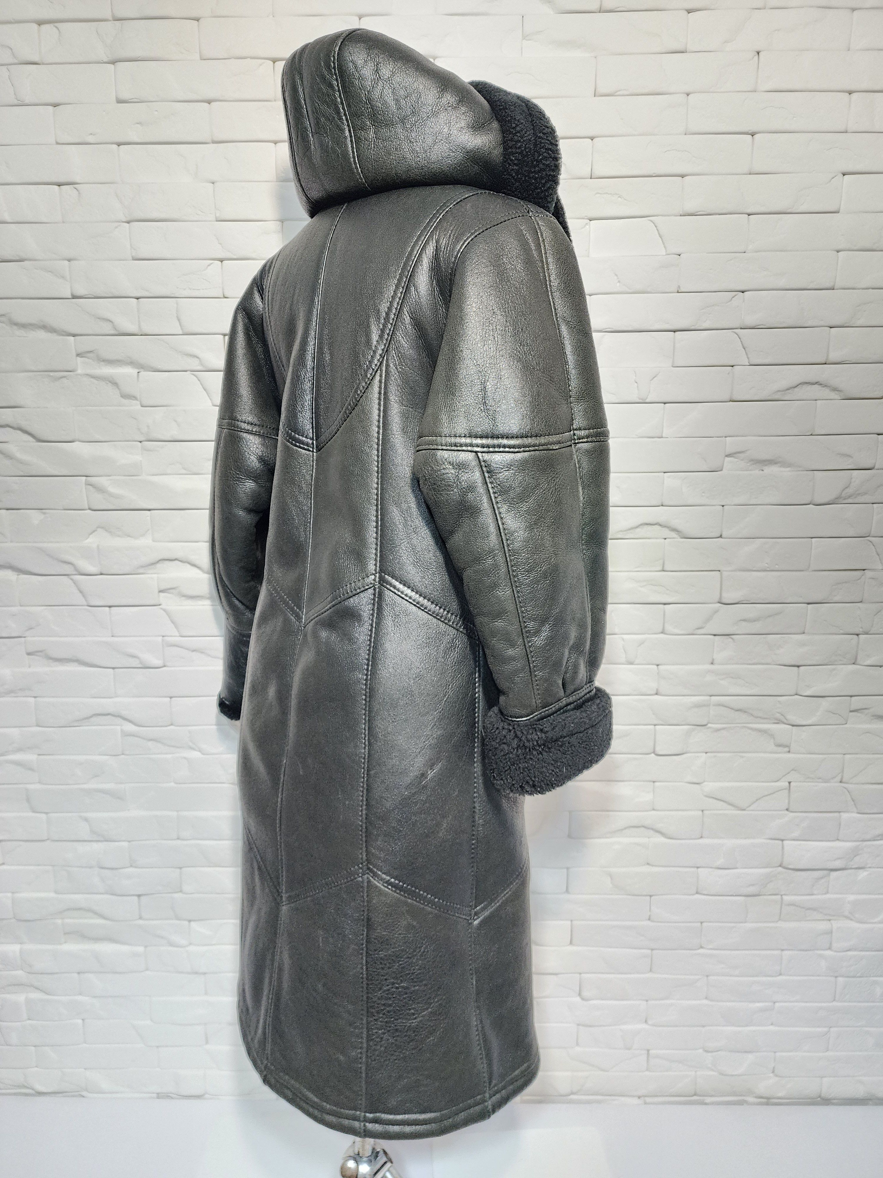 Genuine Leather Hooded Coat Genuine Fur, Women's Warm Winter Outerwear Size M / US 6-8 / IT 42-44 - 5 Thumbnail