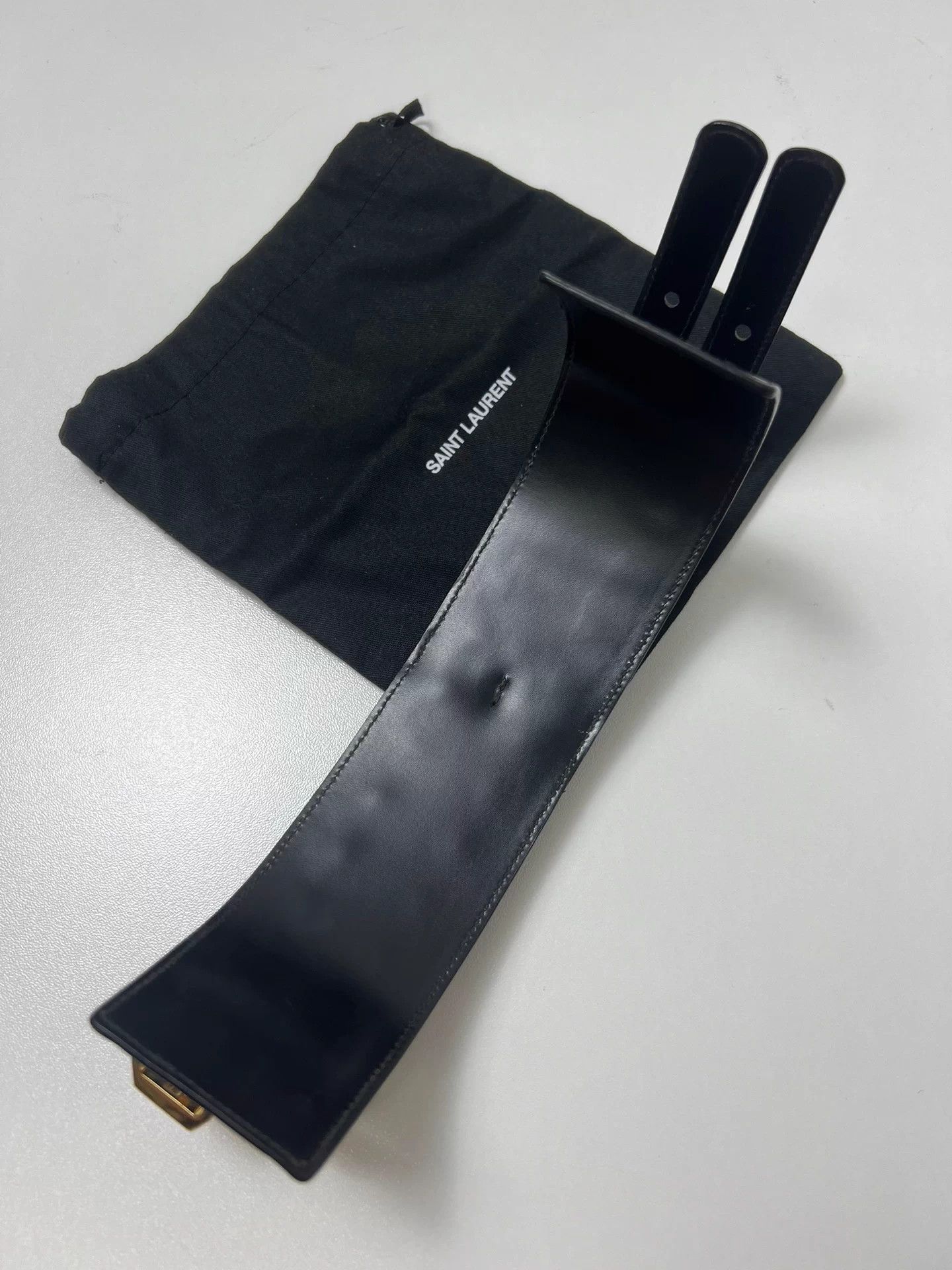 Saint Laurent Paris SLP Breasted Studded Black Leather Bracelet Adjustable Size ONE SIZE - 2 Thumbnail